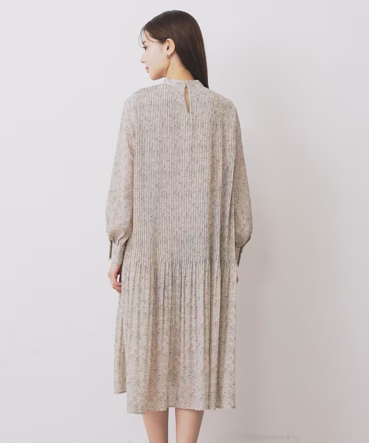 3色•百褶腰帶雪紡連身裙