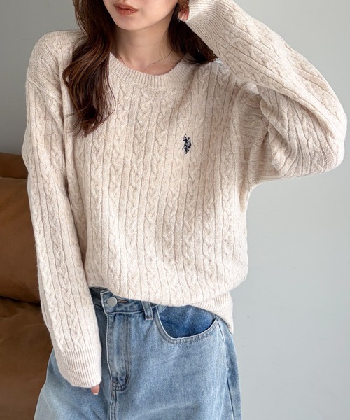 8色・M-LL・U.S. POLO ASSN. 刺繡麻花針織上衣