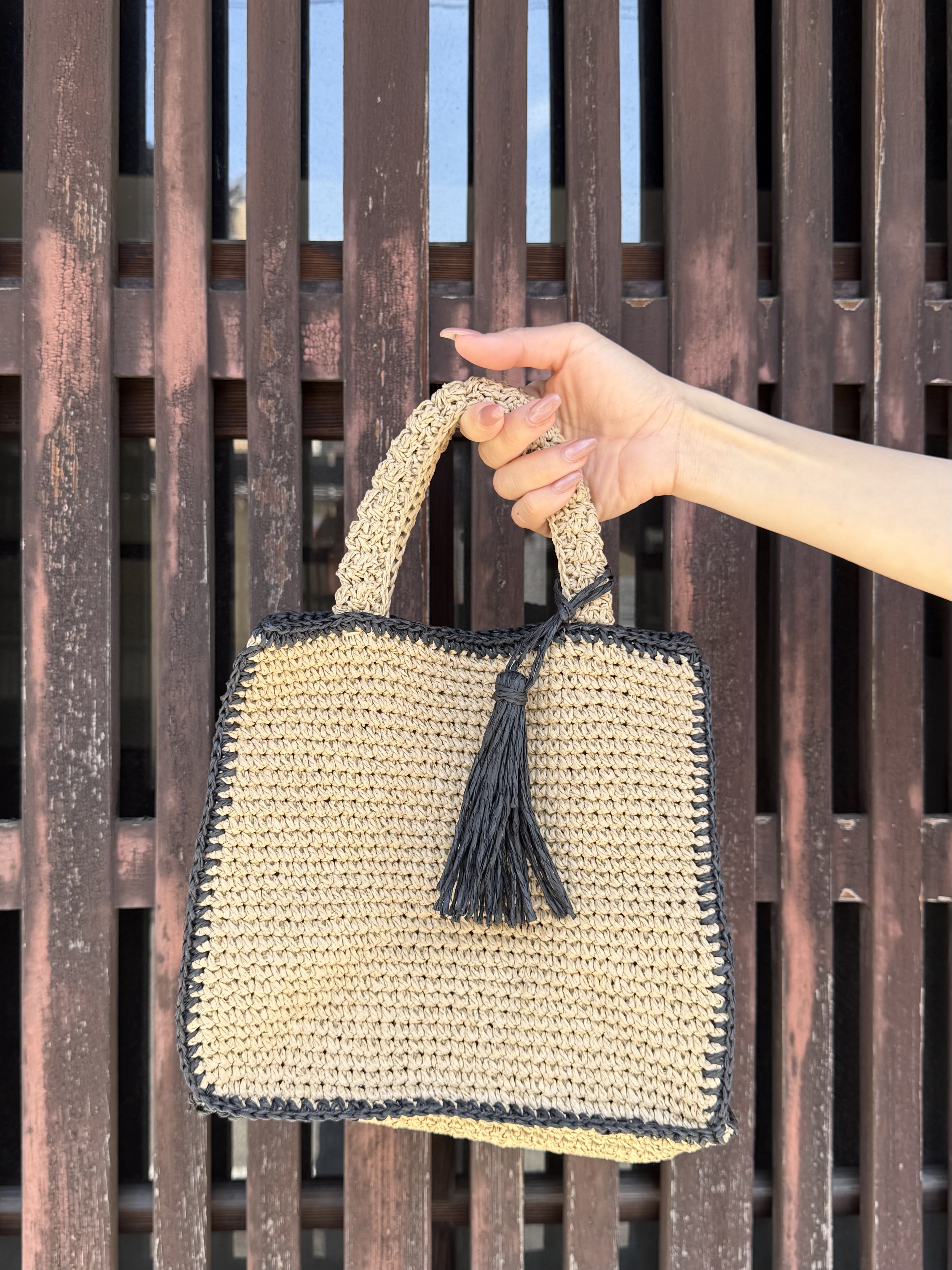 2色•流蘇掛飾草編手抽袋