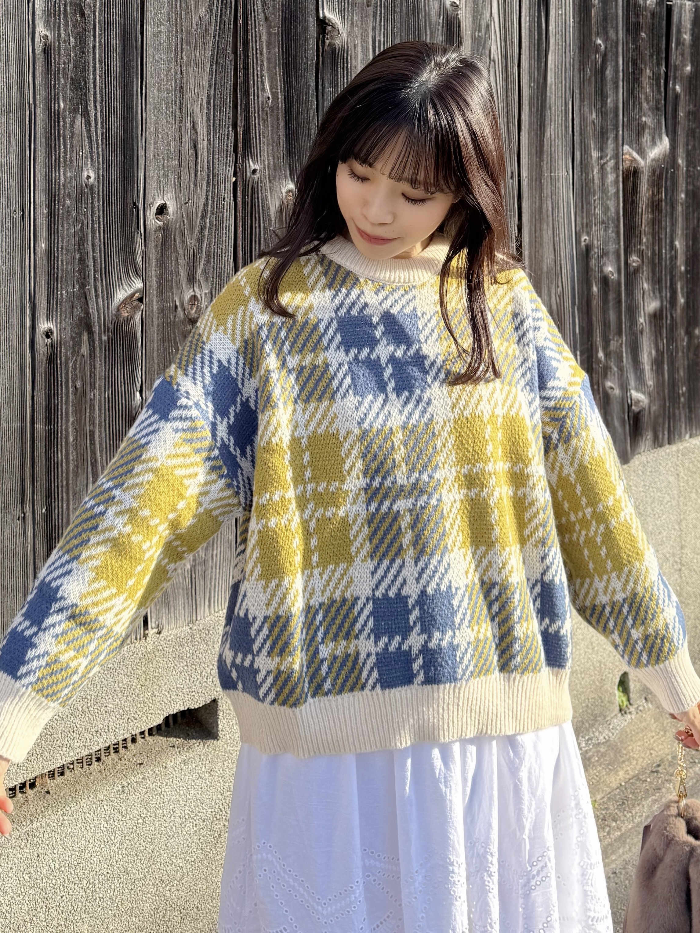 3色•英倫格紋拼色冷衫