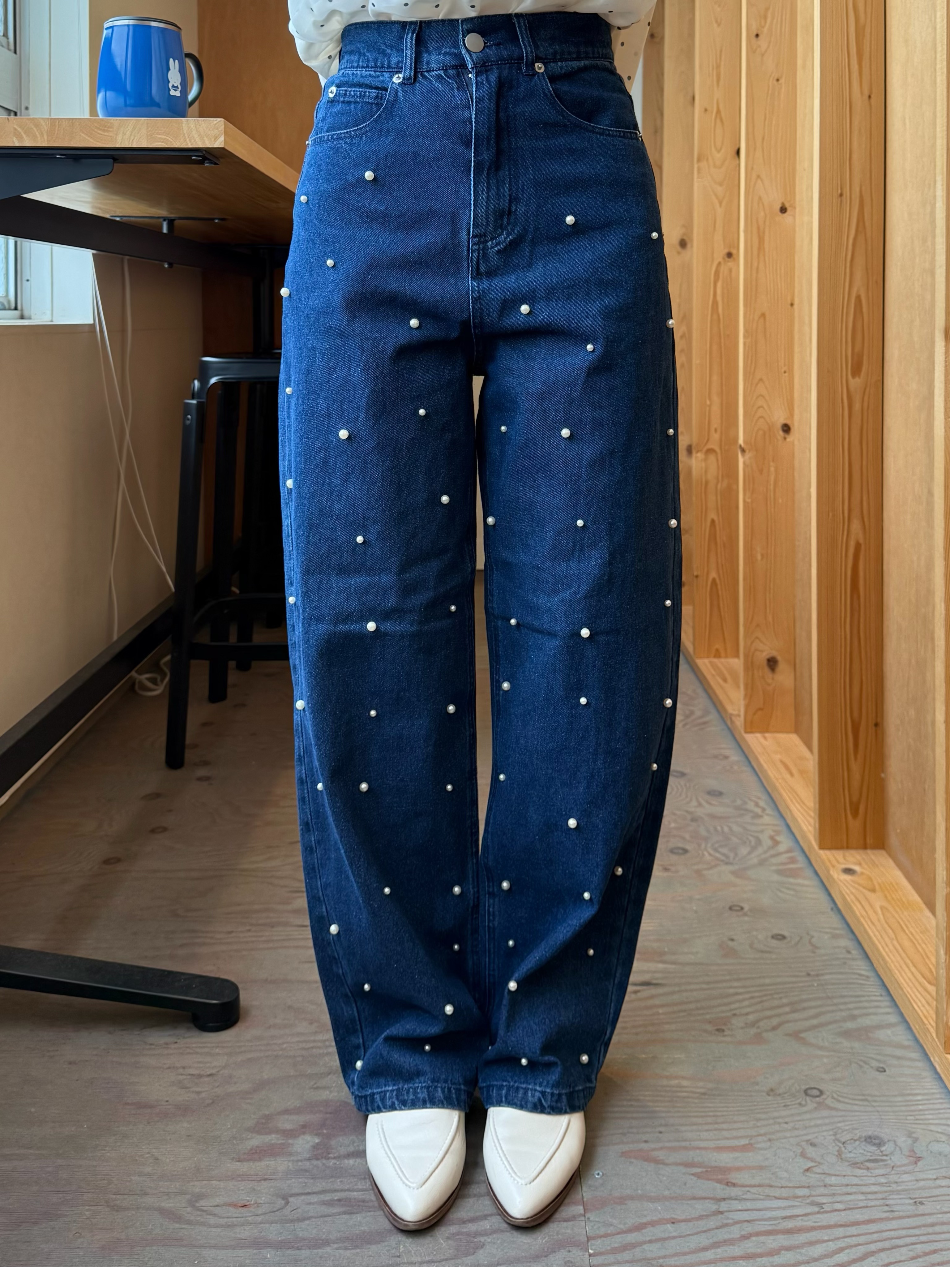 2色•珍珠闊腳牛白褲