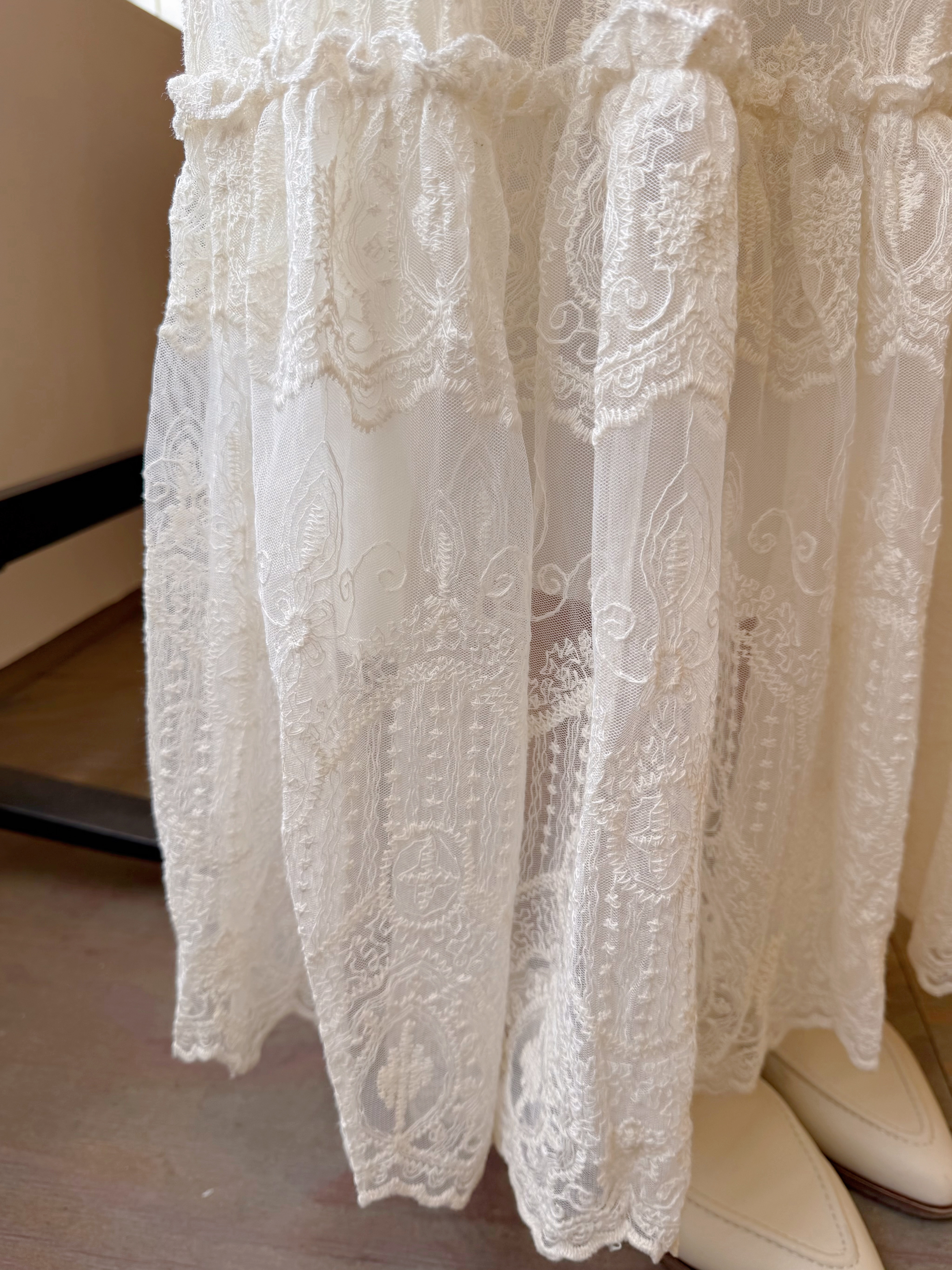 牛仔拼蕾絲A line半身裙