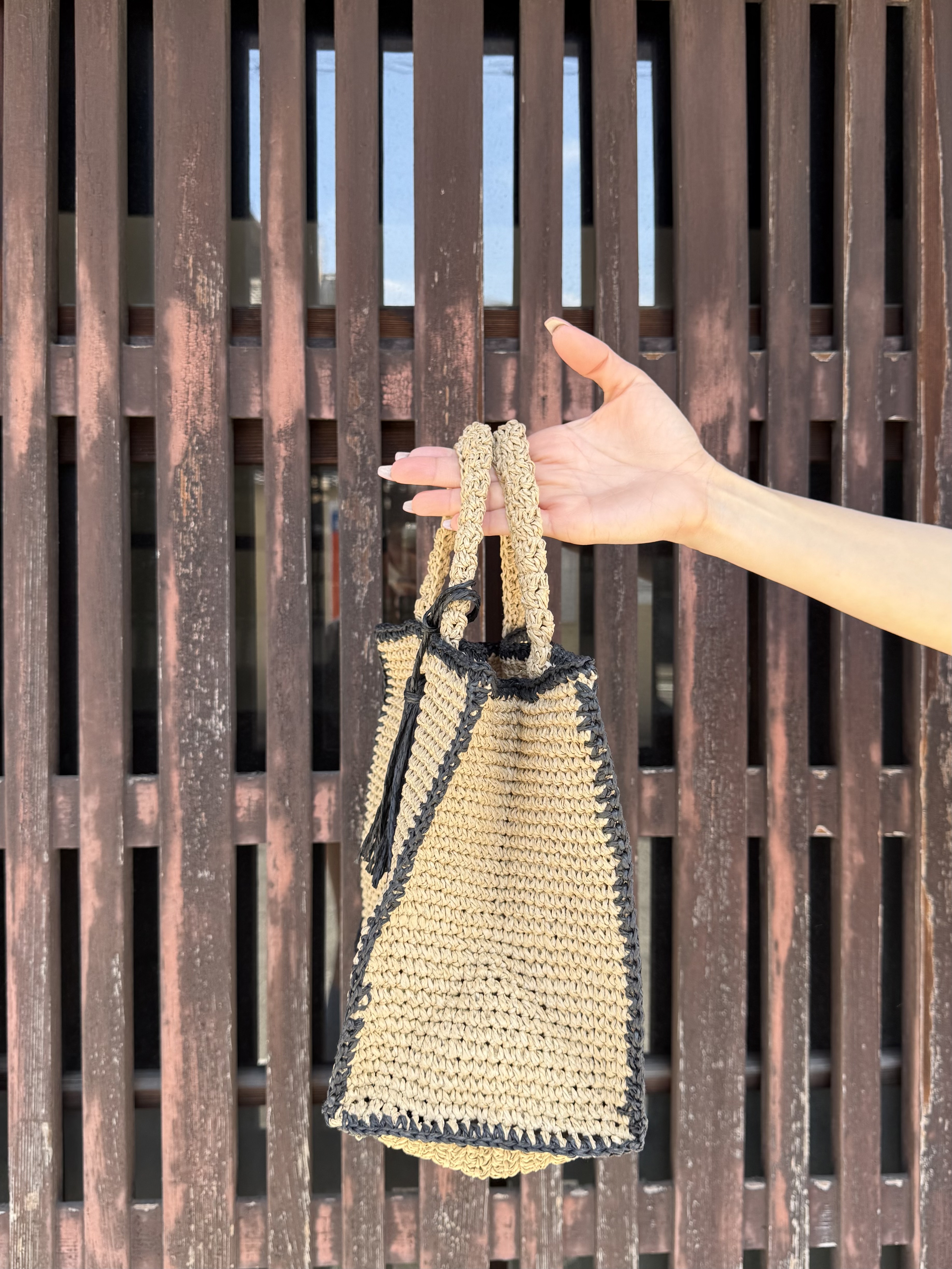 2色•流蘇掛飾草編手抽袋