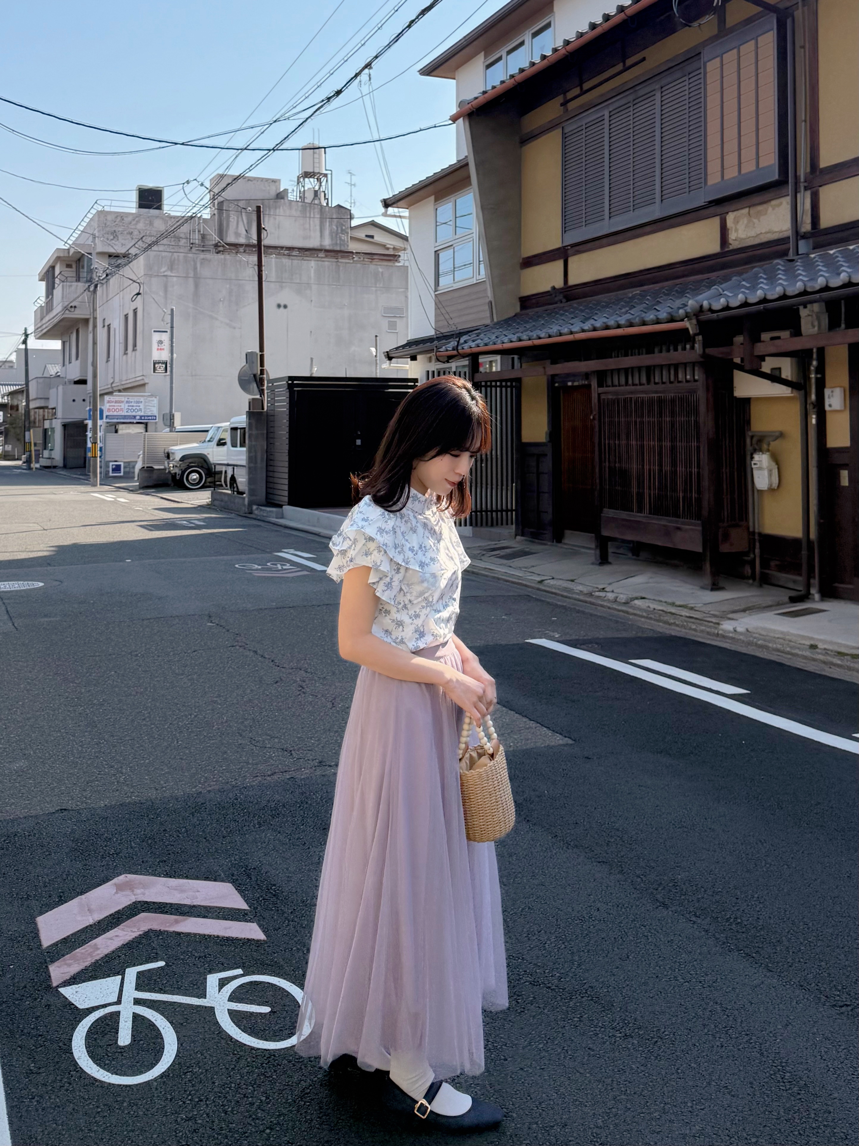 薰衣草紫色紗紗長款半身裙