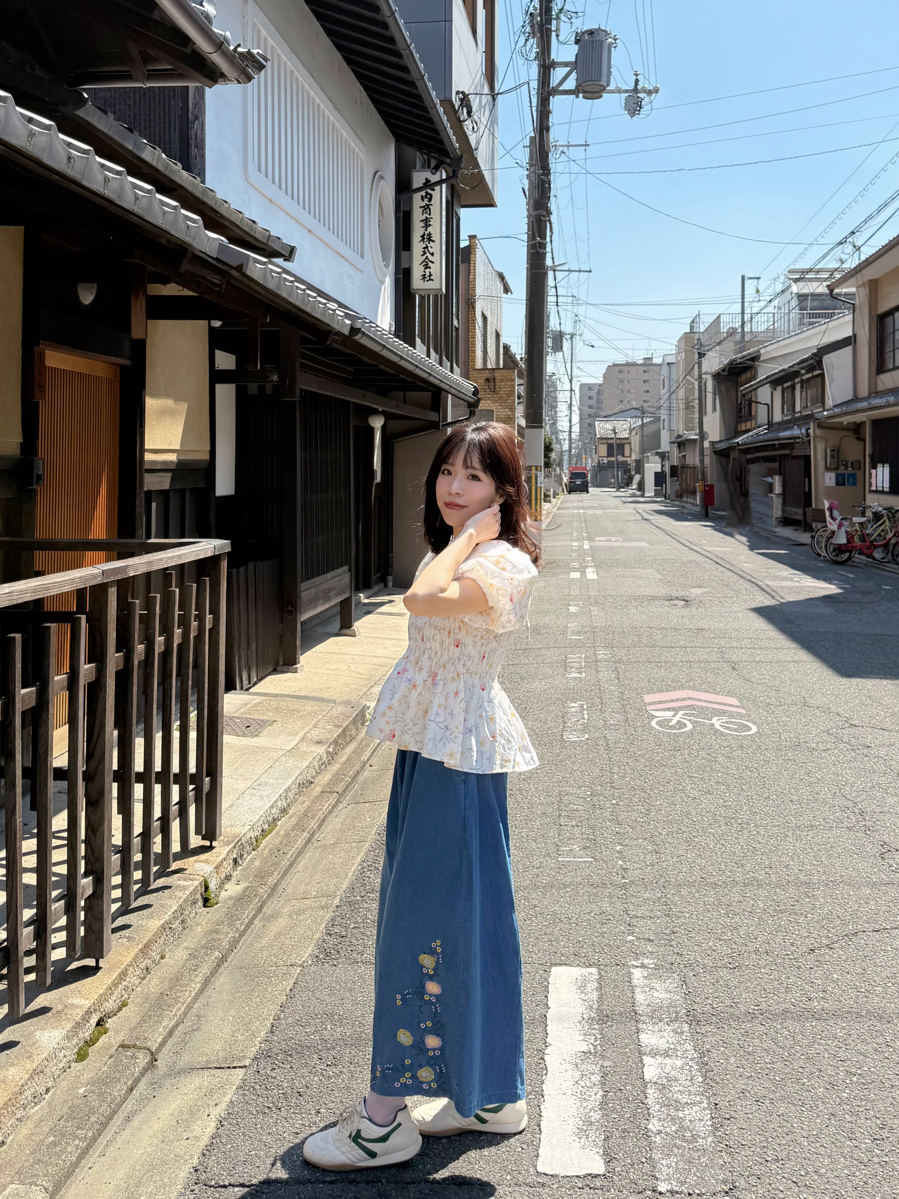 暖色系花柄方領摺摺全綿上衣