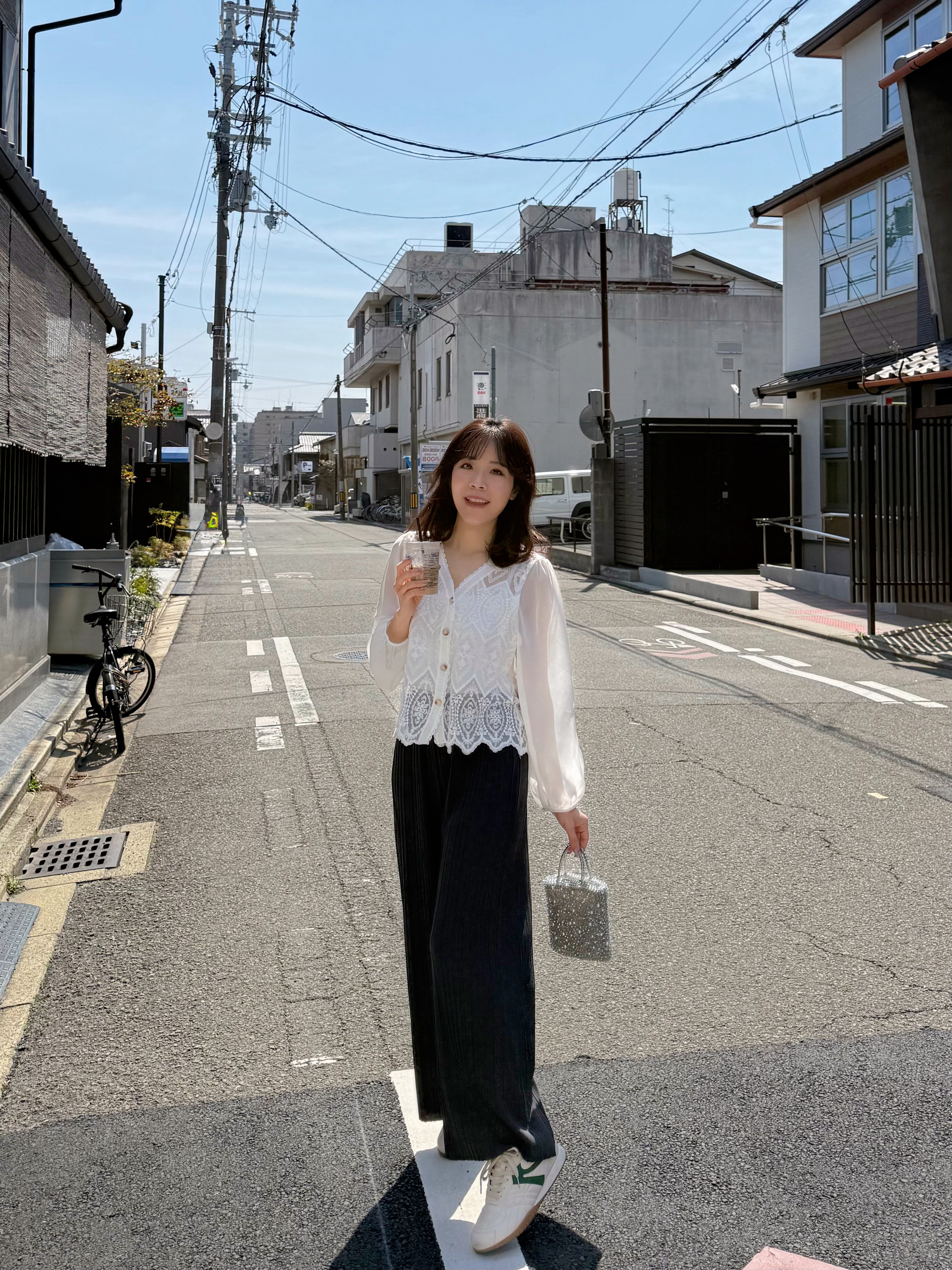 V領蕾絲雪紡袖外套上衣