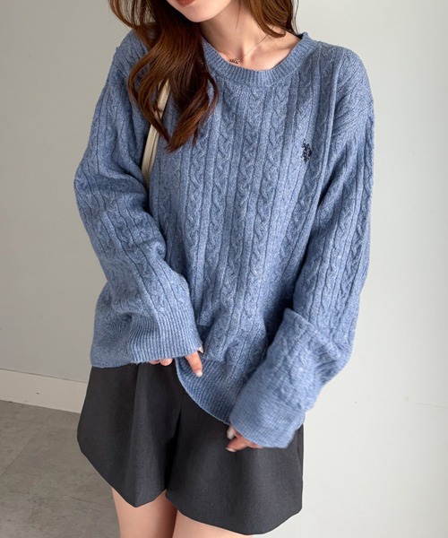 8色・M-LL・U.S. POLO ASSN. 刺繡麻花針織上衣