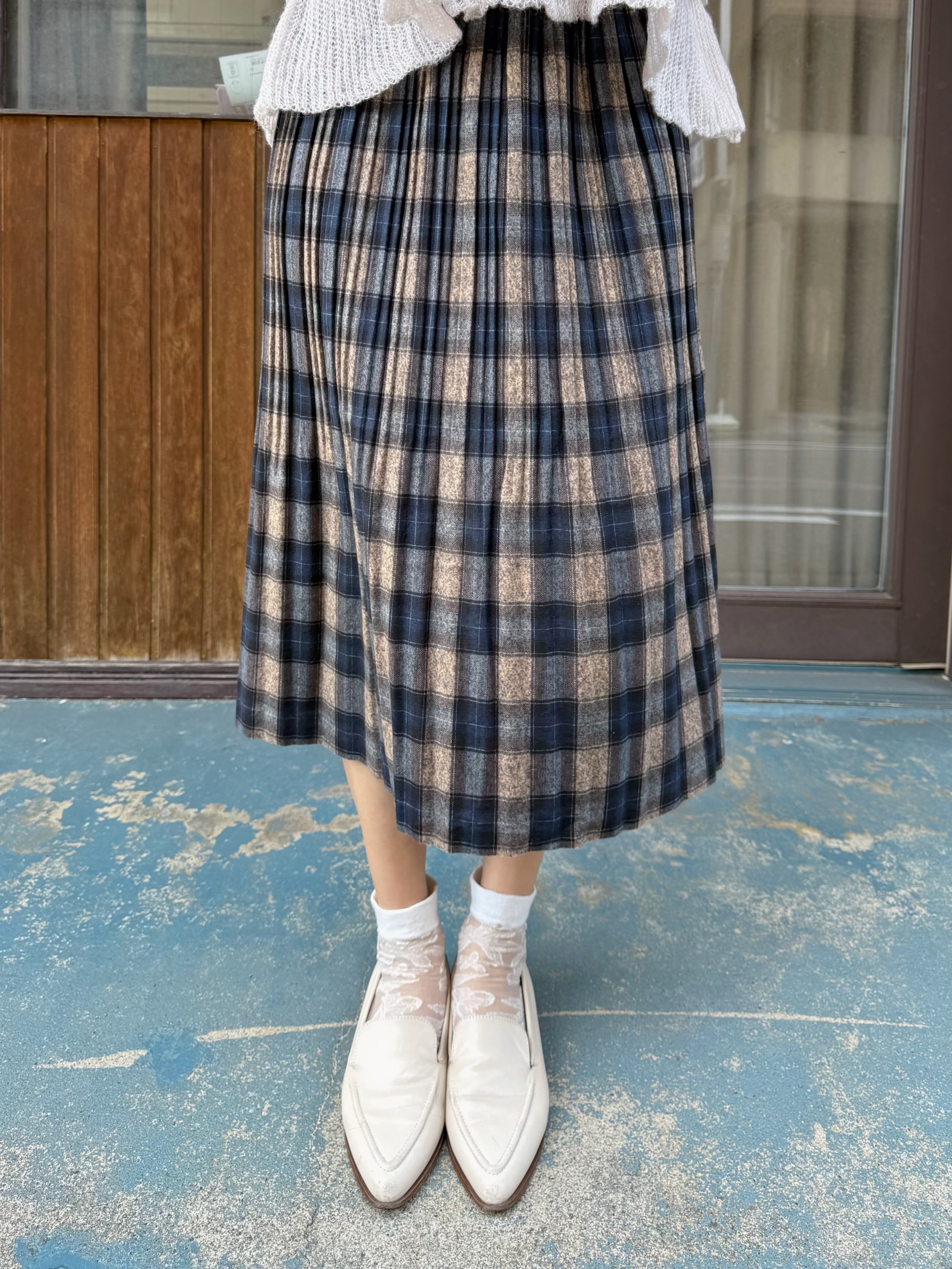 英倫風藍綠格紋薄絨長裙