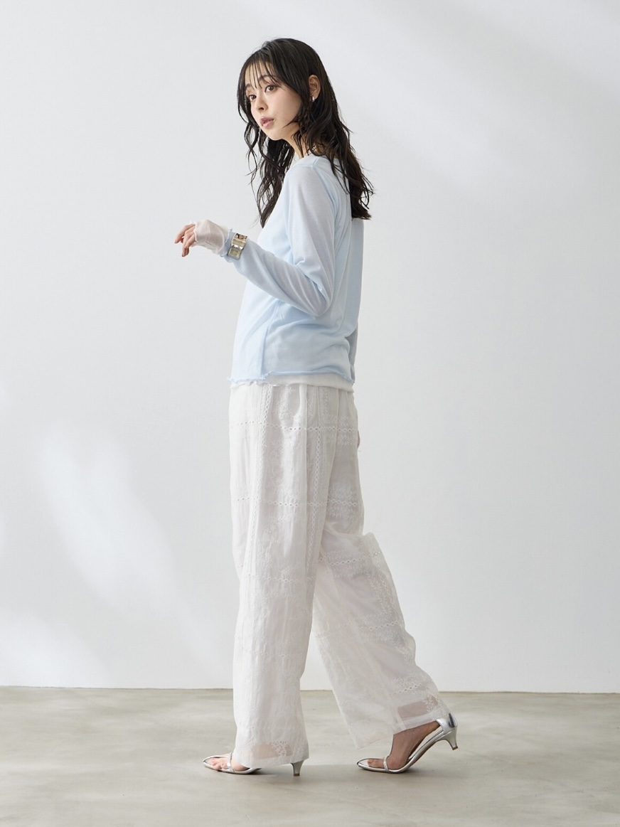 4色•假兩件拼色半透上衣