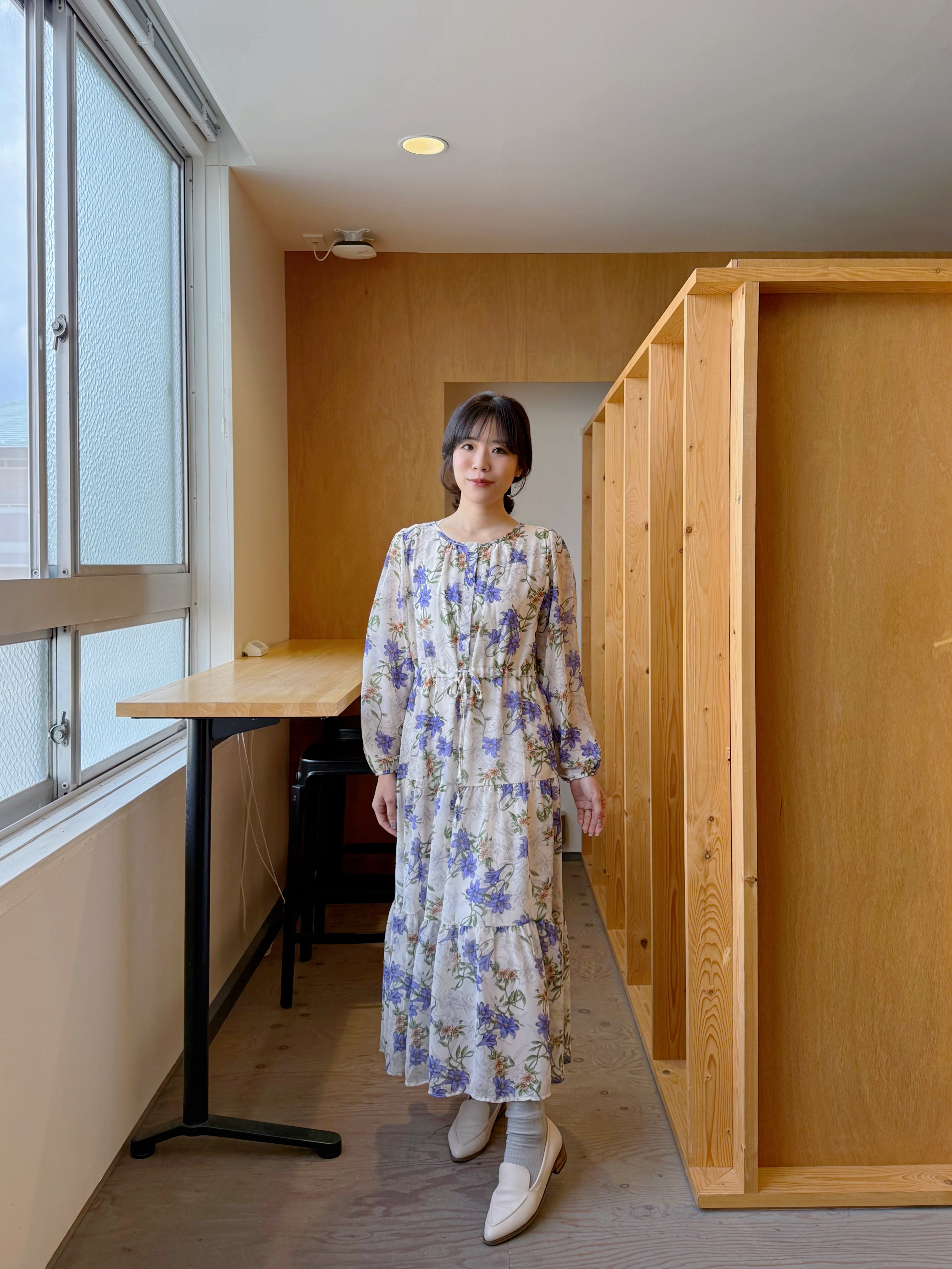 薰衣草紫色花雪紡連身裙