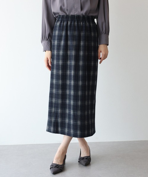 英倫格子薄絨直身裙