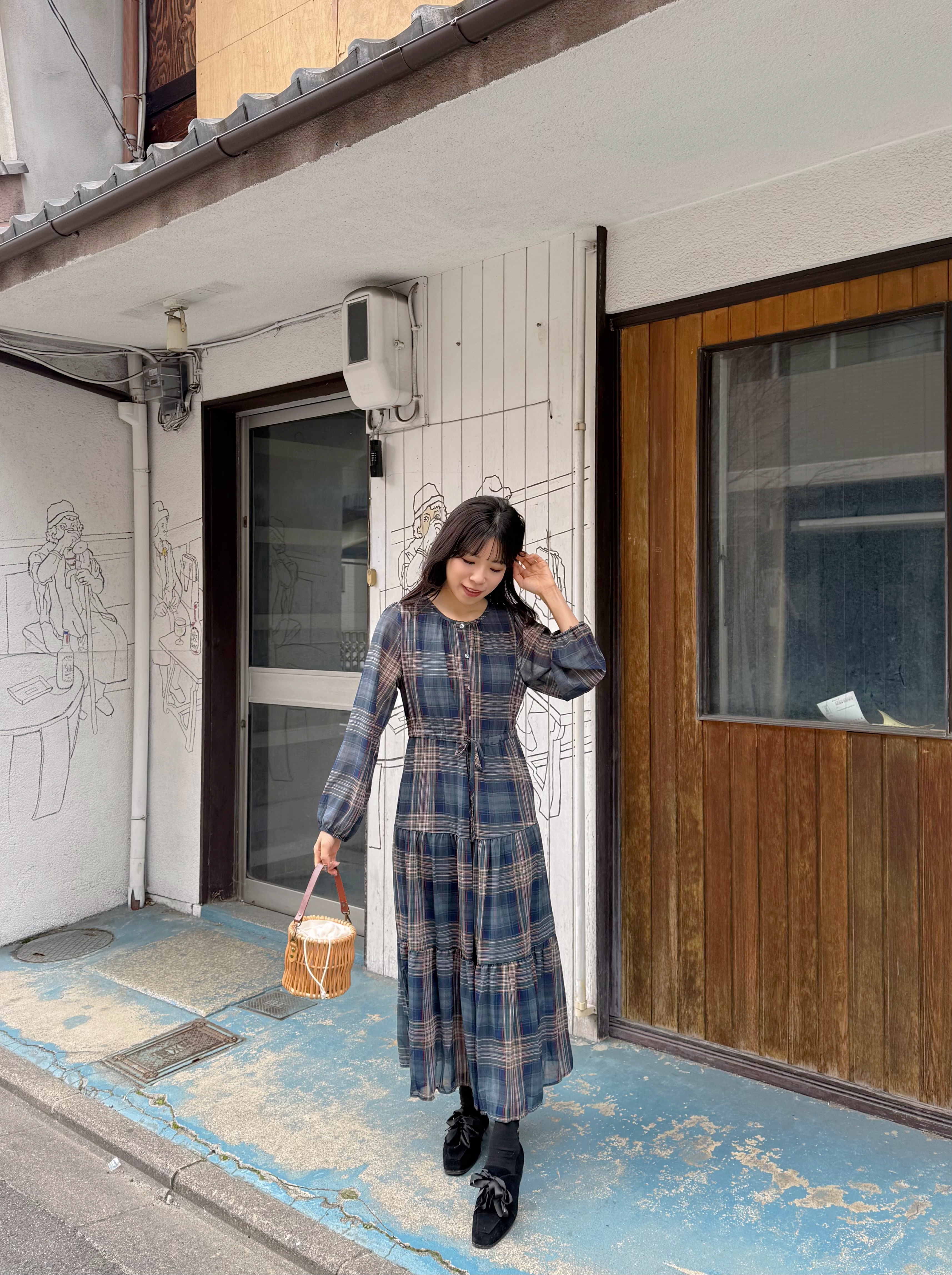 英倫格雪紡連身裙