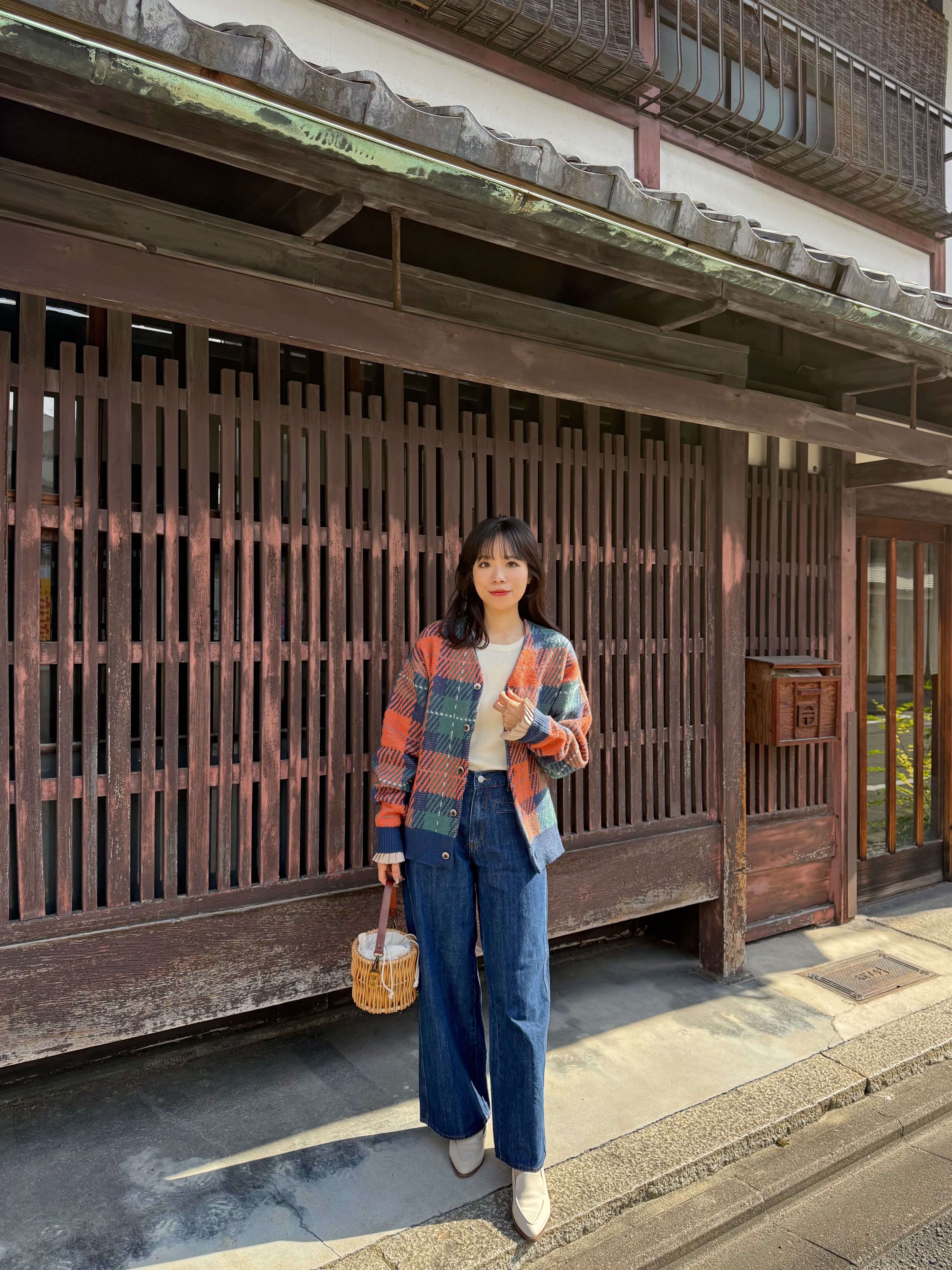 4色•Polo拼色大格紋針織外套