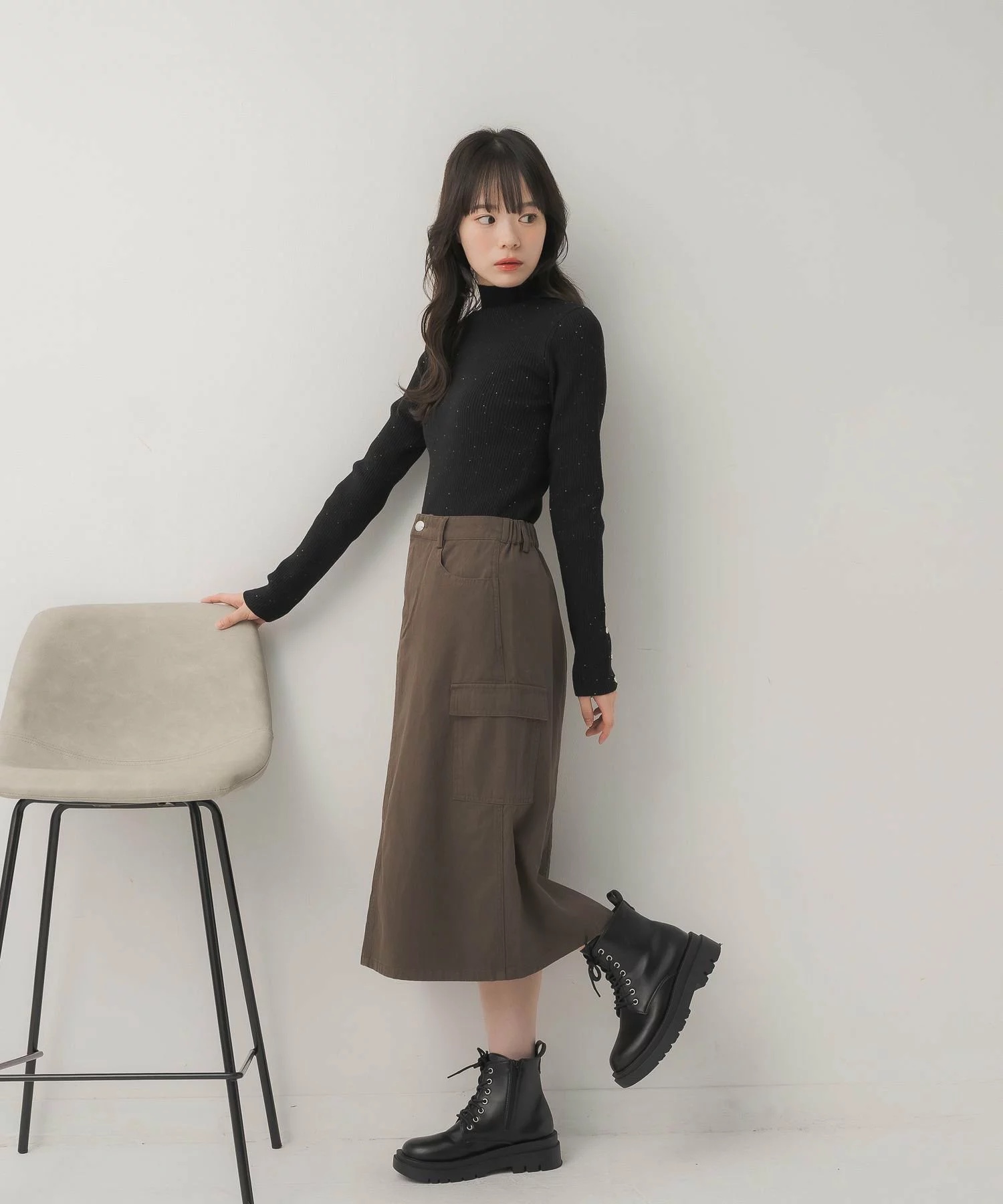 閃閃/ 淨色啞色扣閃閃企領針織