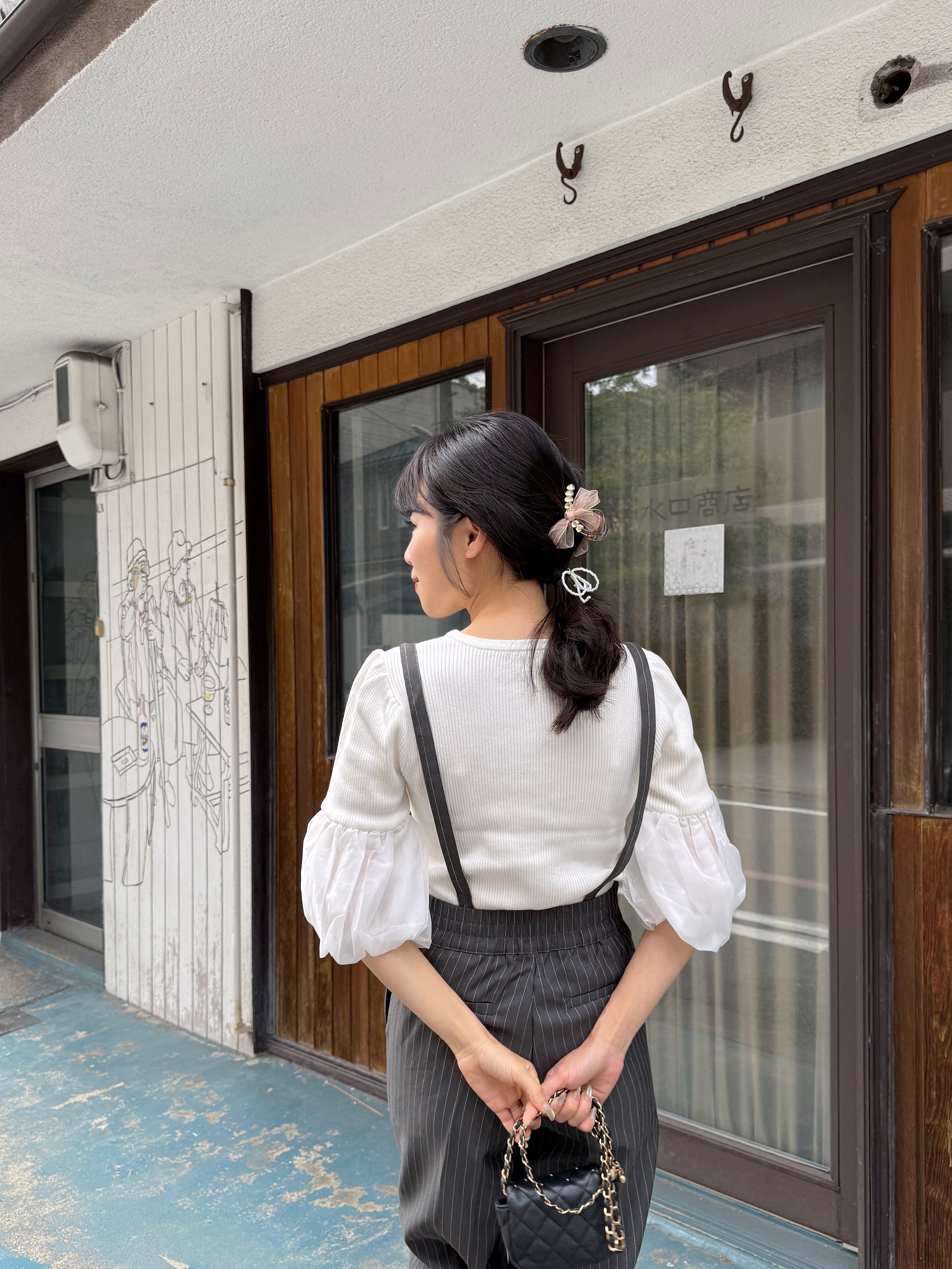 直條紋吊帶長褲