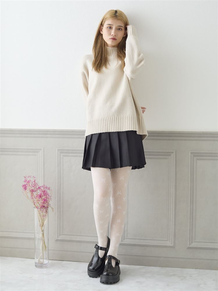 80denier仿素肌波點蝴蝶結絲襪