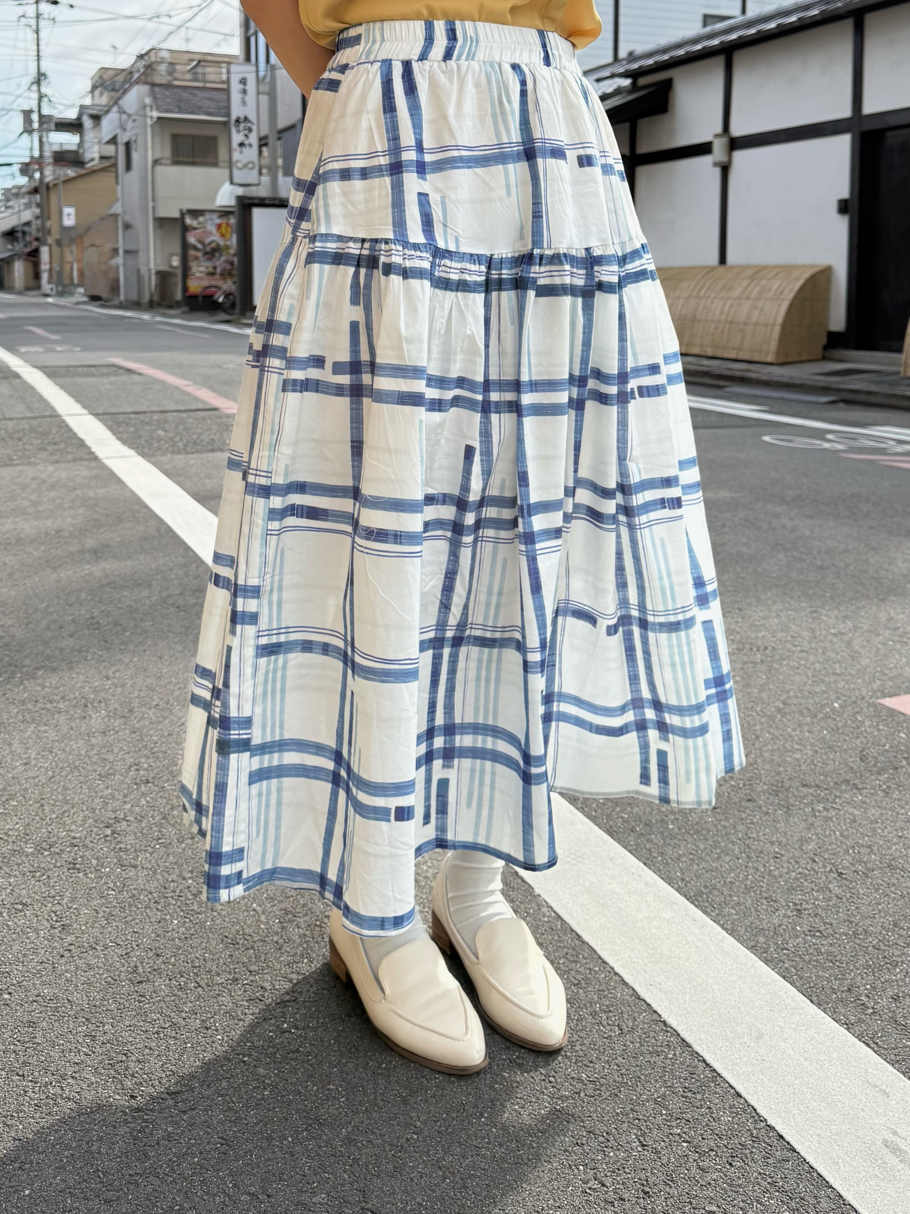 藍白格仔A line半身裙