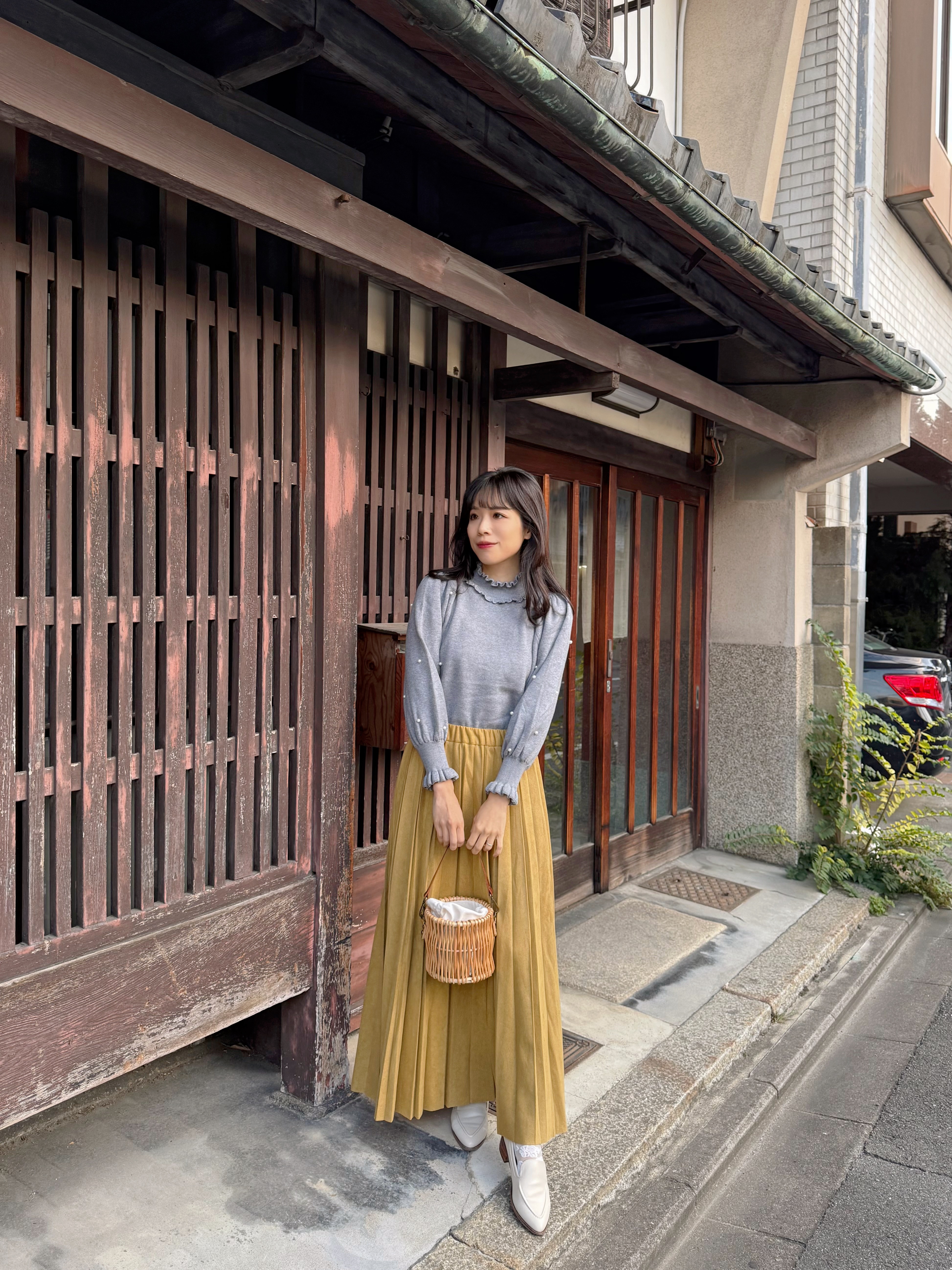 8色•磨毛百褶淨色長款半身裙