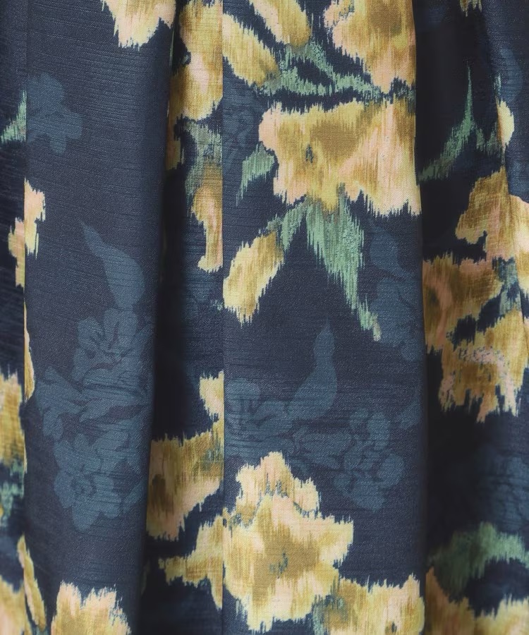 深藍拼黃花雪紡半身裙