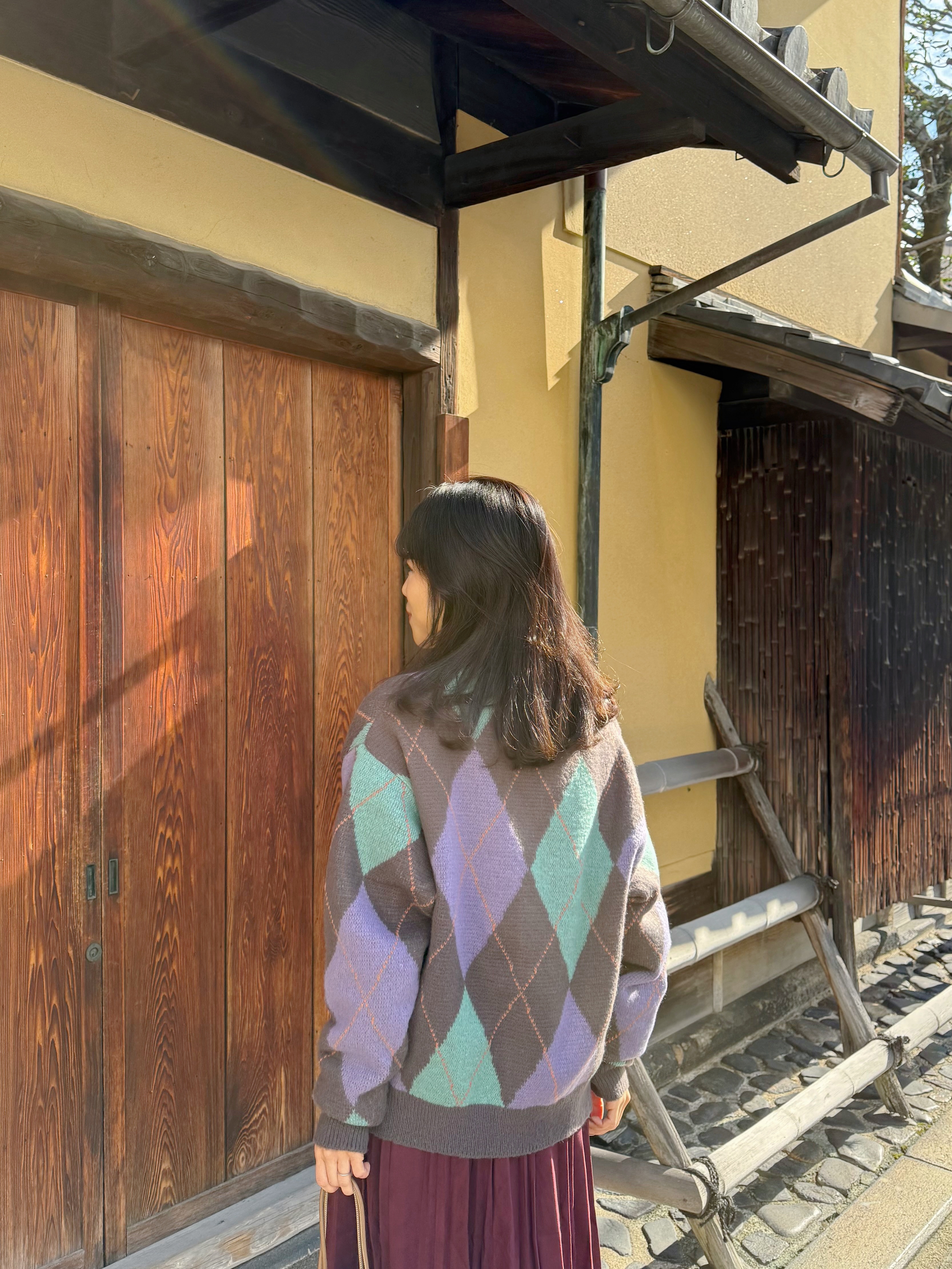 2色•拼色菱格紋Polo冷外套