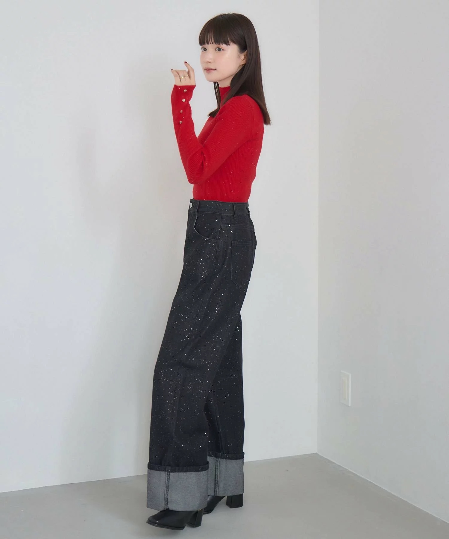 閃閃/ 淨色啞色扣閃閃企領針織