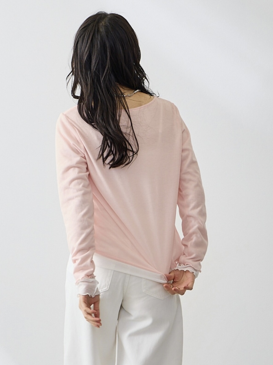 4色•假兩件拼色半透上衣