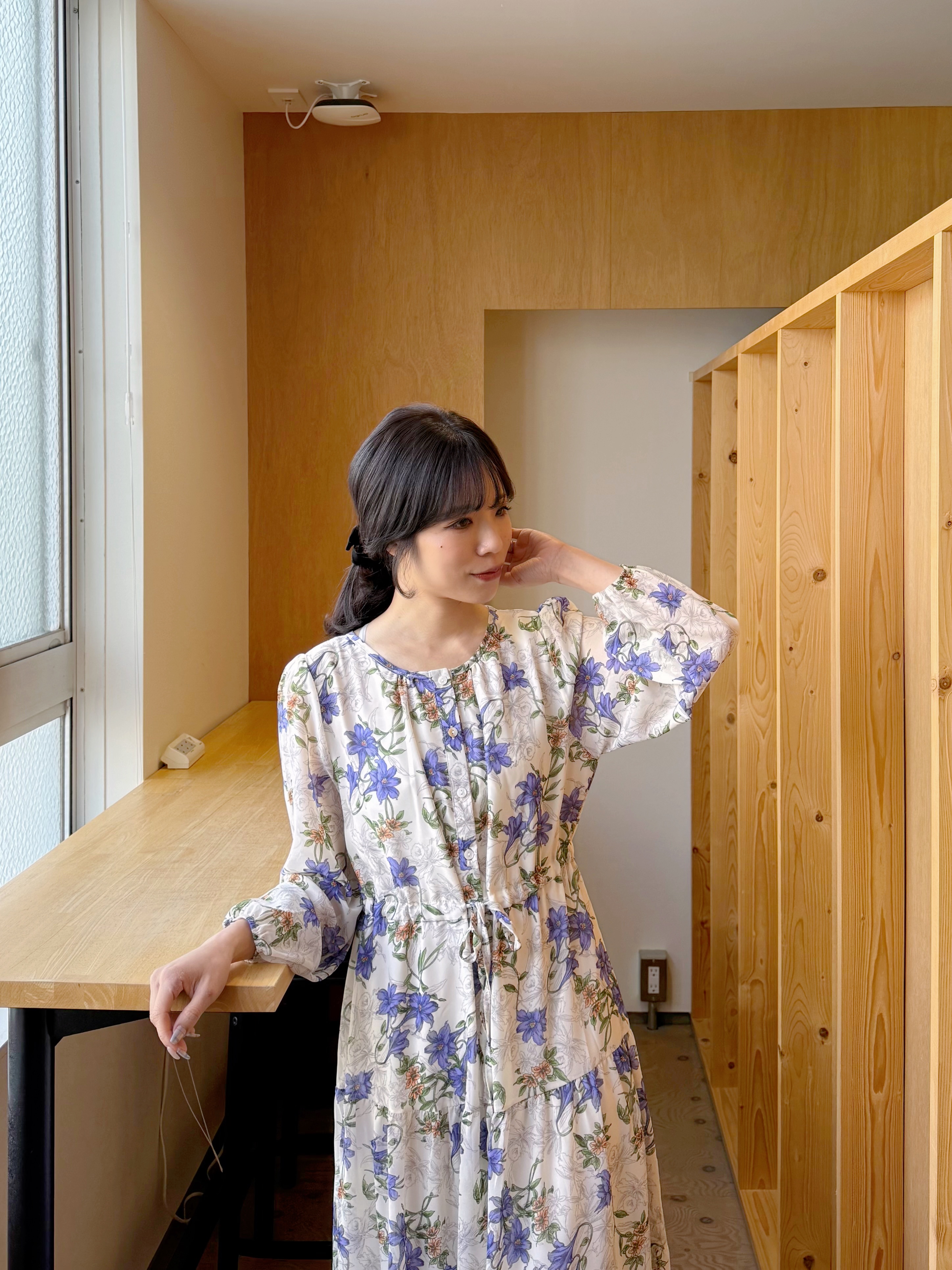 薰衣草紫色花雪紡連身裙