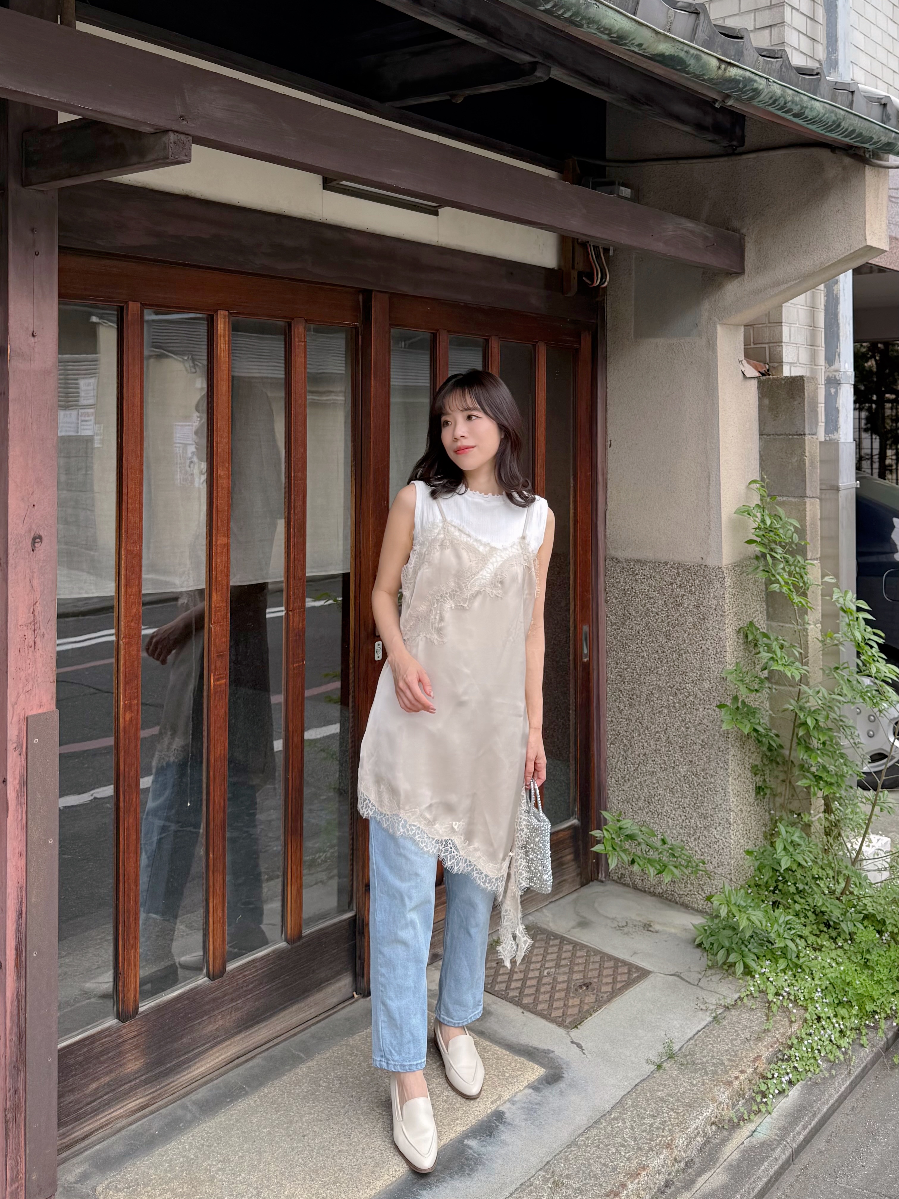 3色•蕾絲長款吊帶上衣
