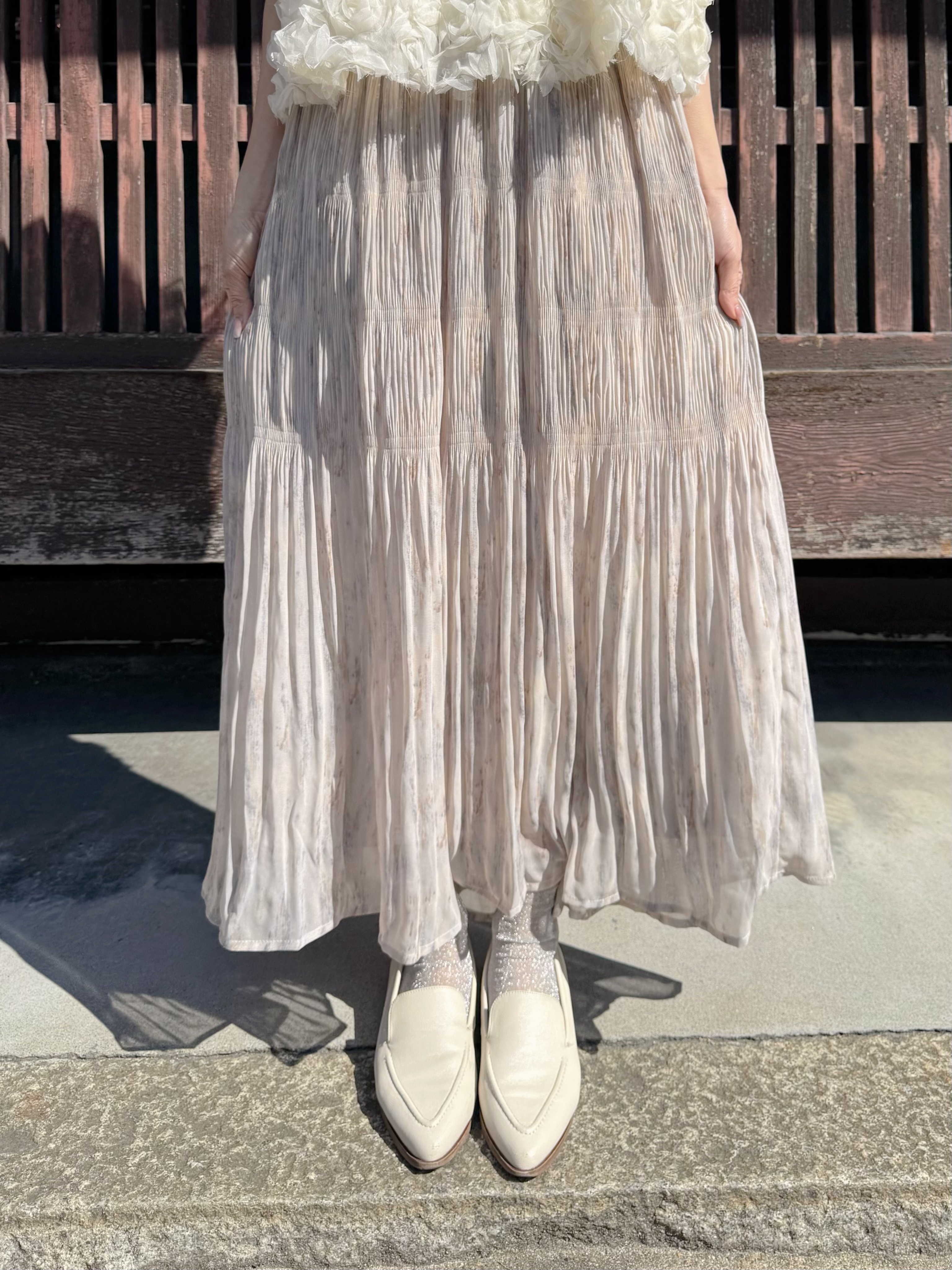 3色•水彩色百摺雪紡半身裙