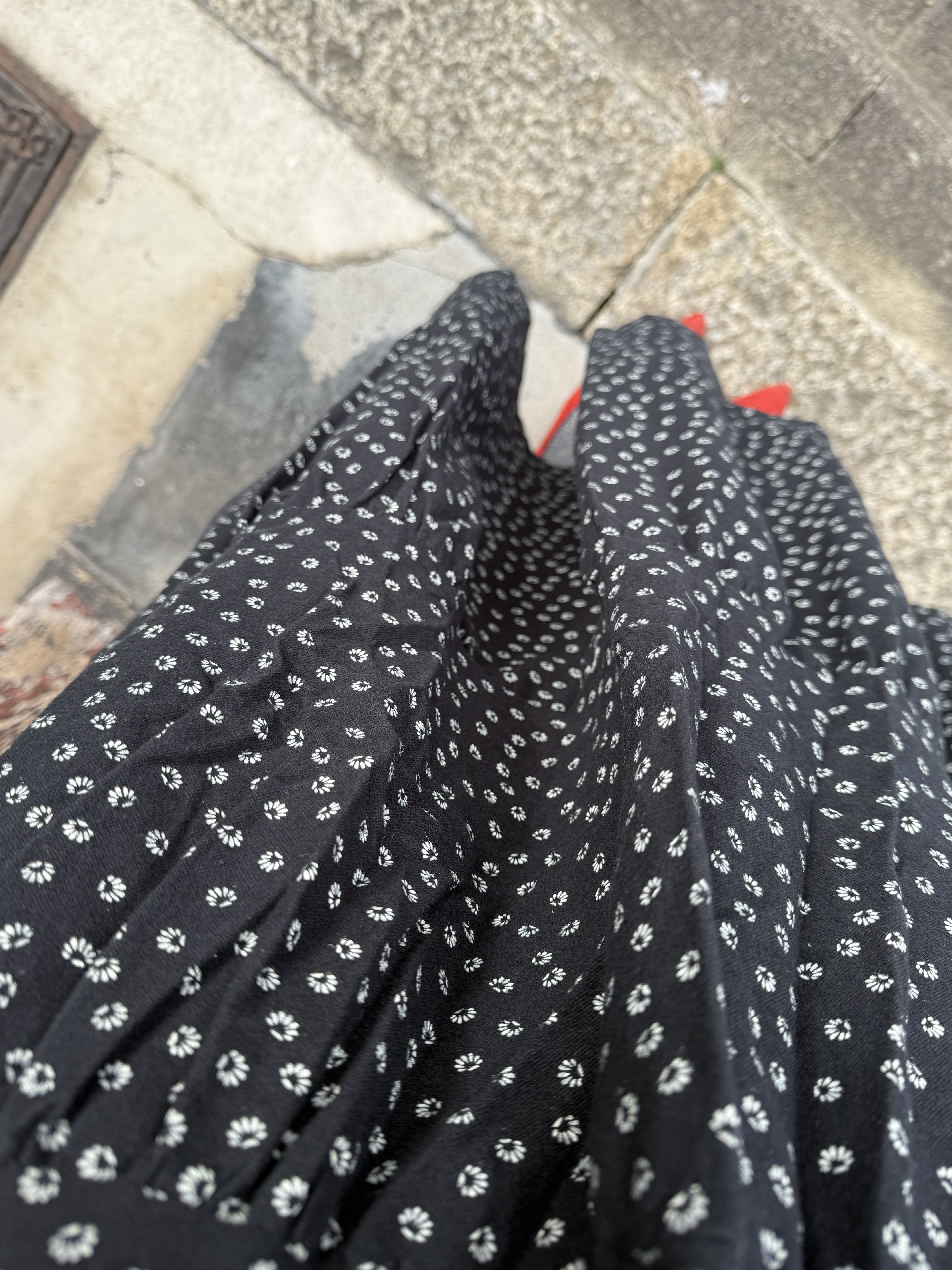 白色小花A line綿布半身裙