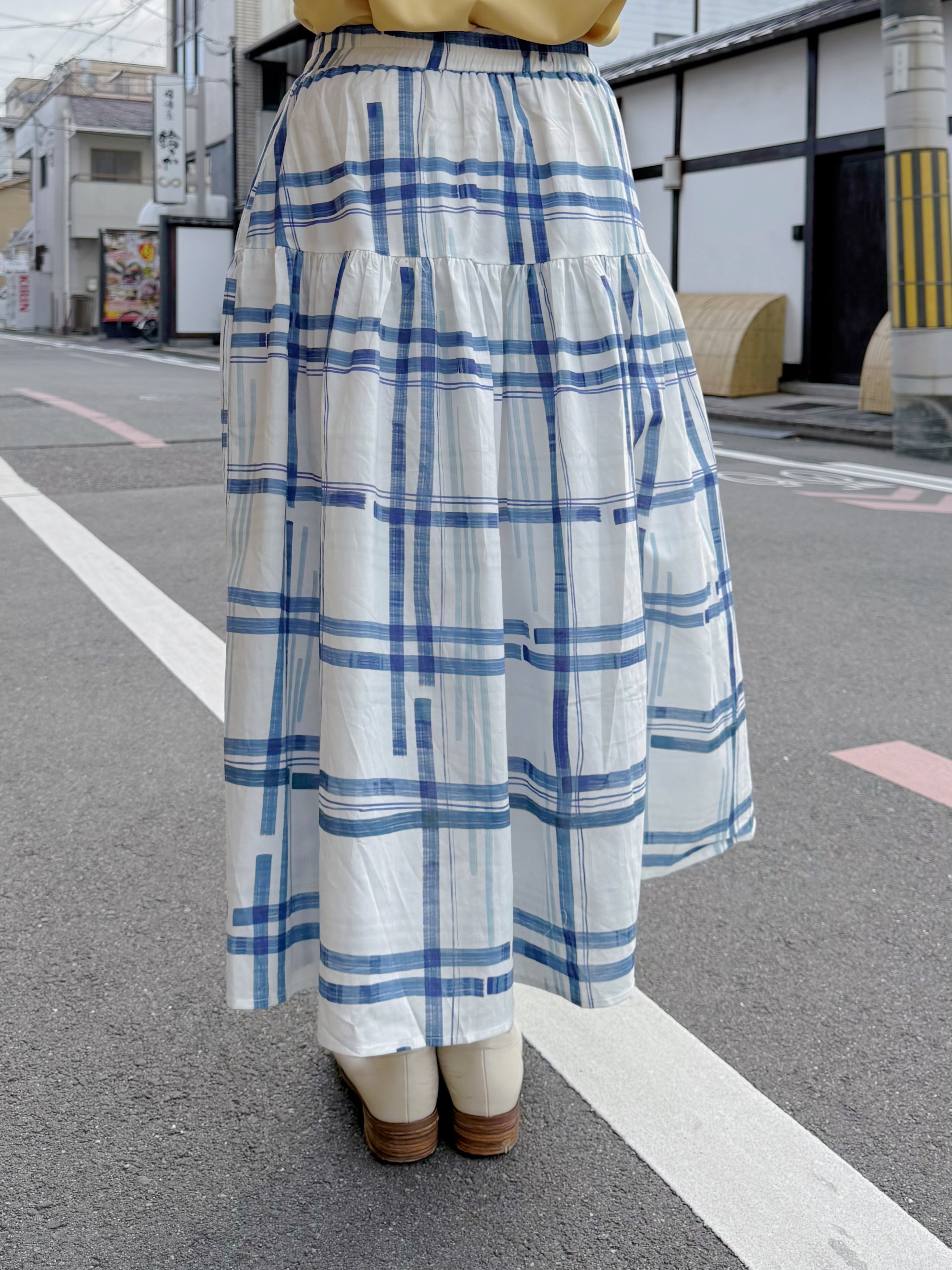 藍白格仔A line半身裙