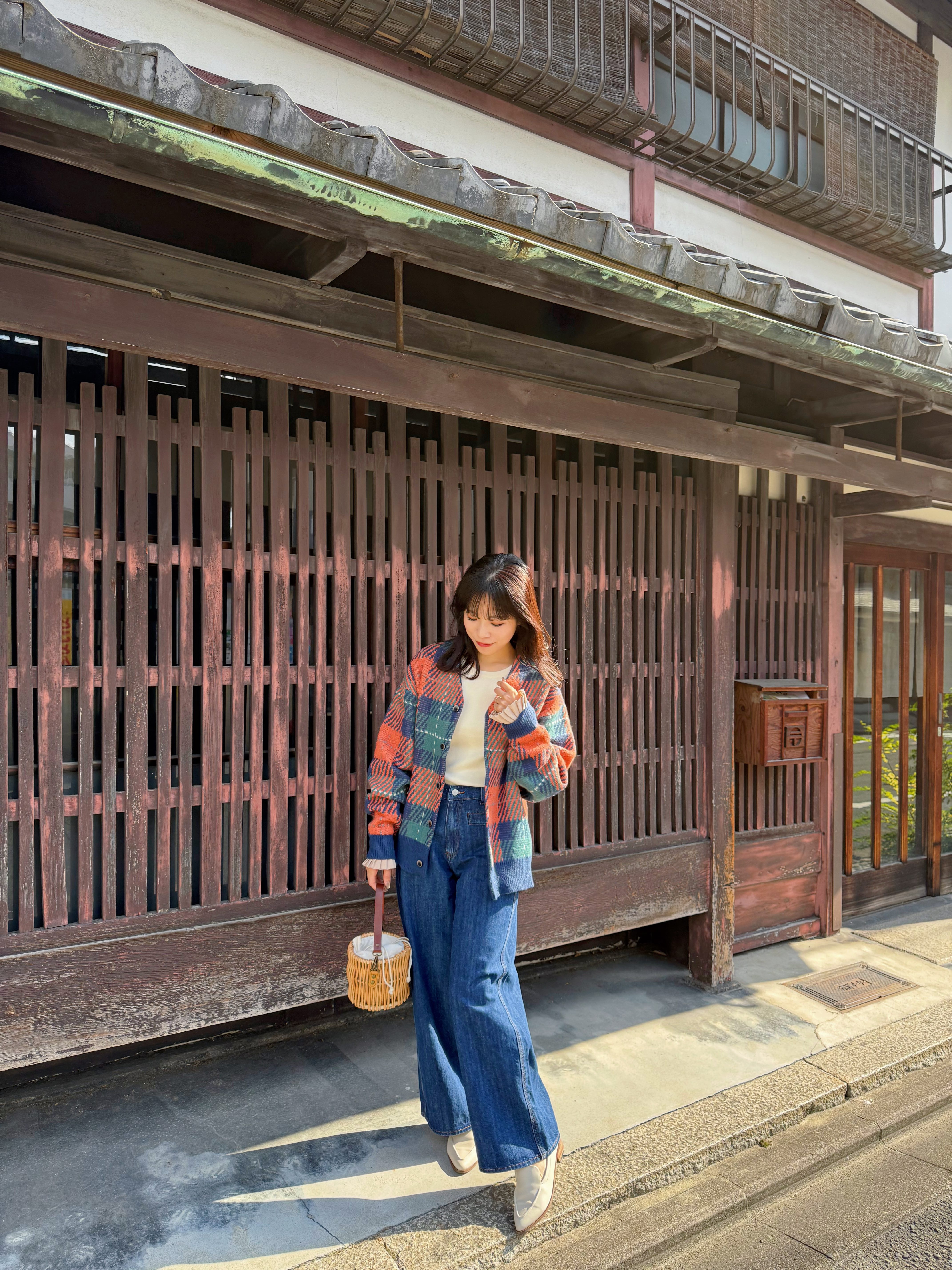 4色•Polo拼色大格紋針織外套