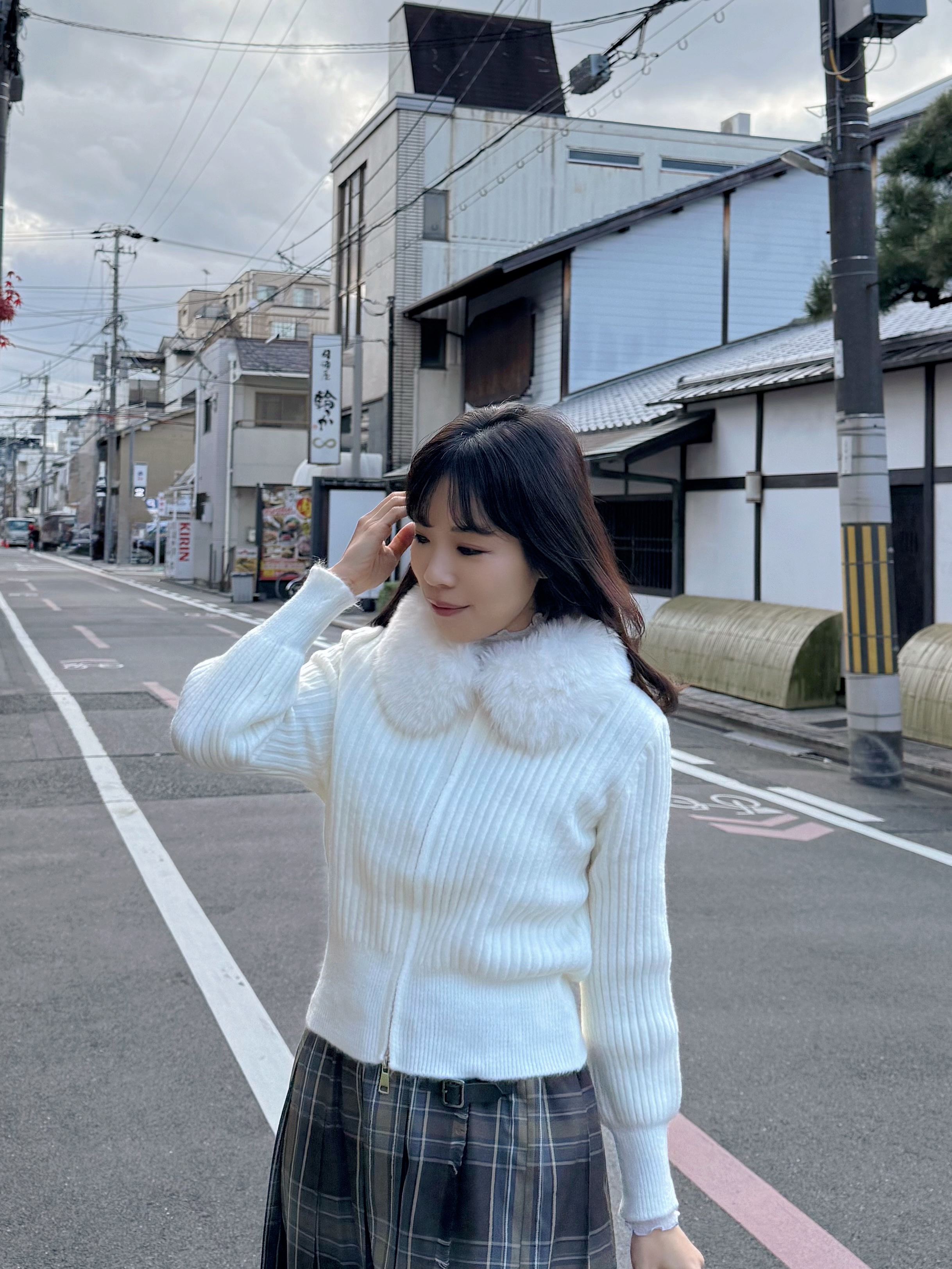 毛毛領拉鍊針織外套