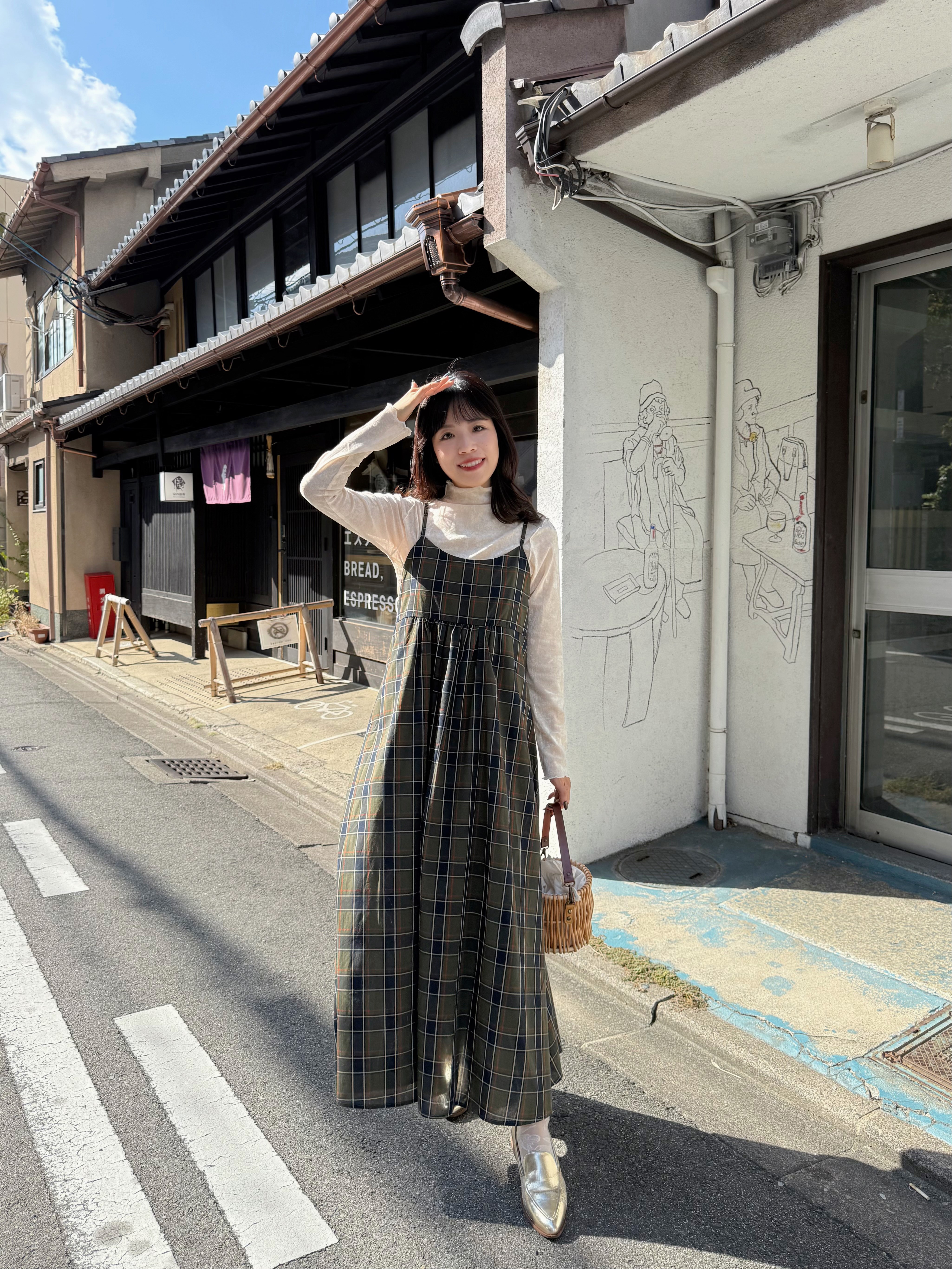 5色．秋冬英倫格仔吊帶連身裙