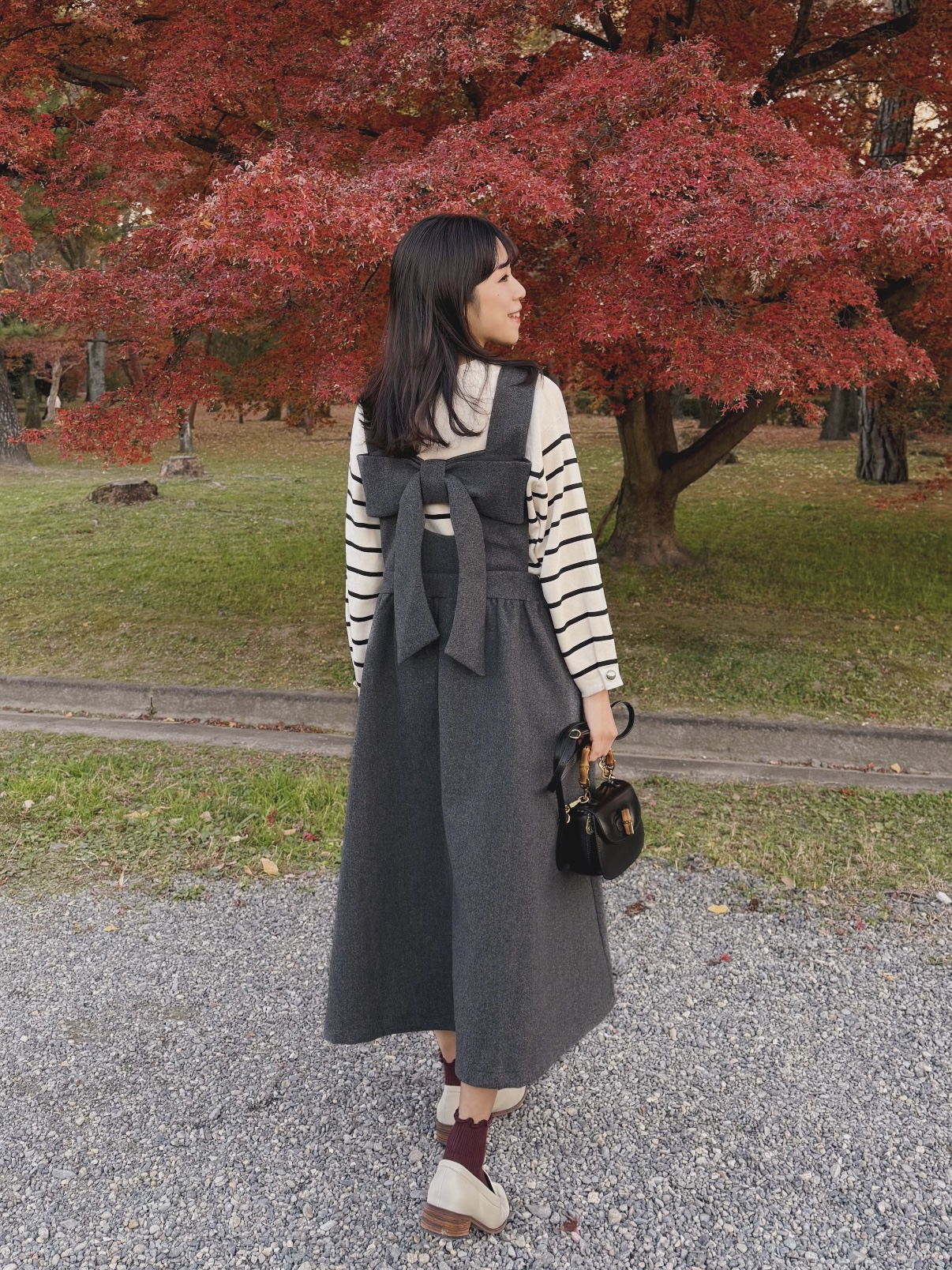 2色•2Way前後蝴蝶結薄絨連身裙