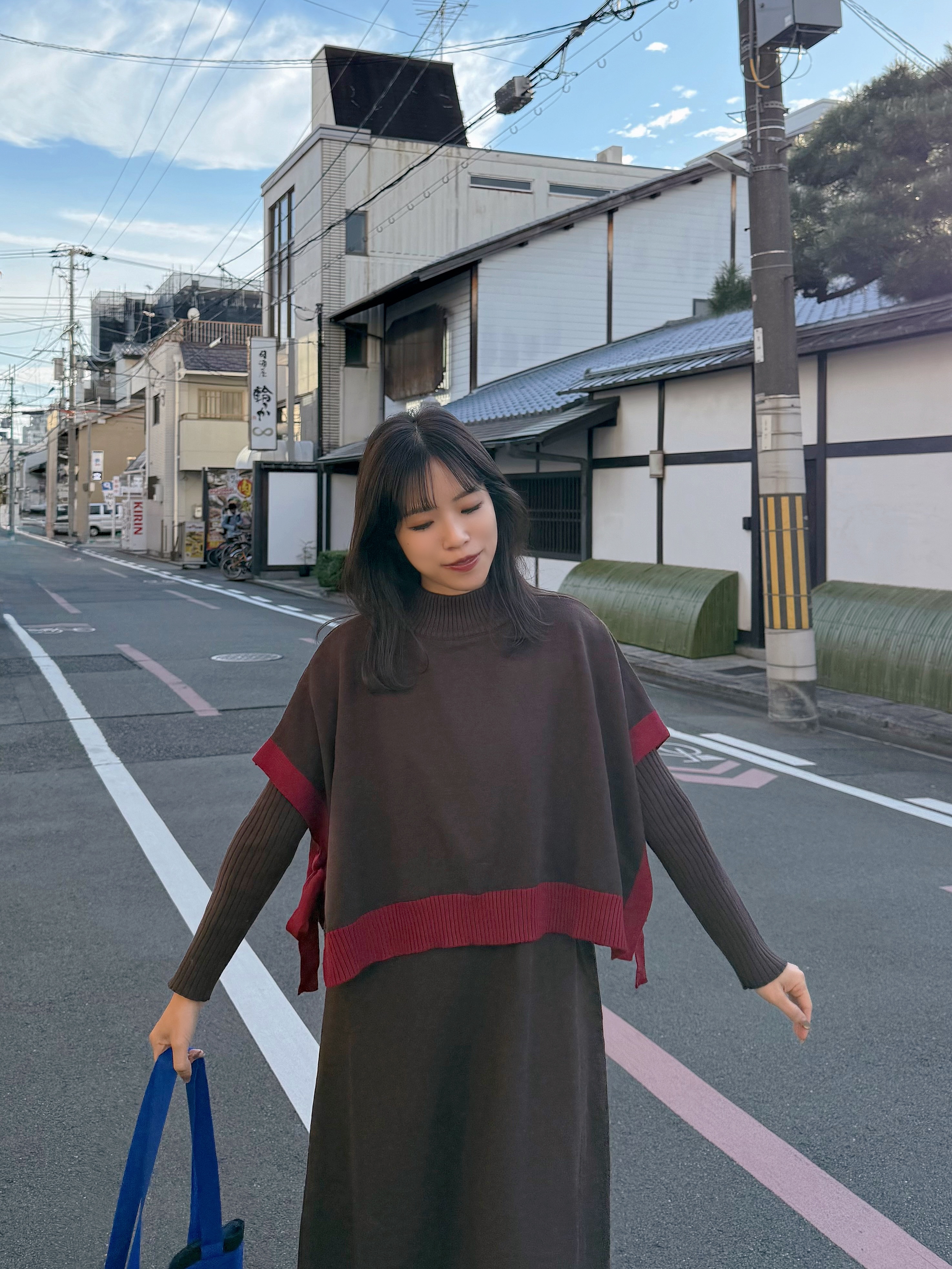 2種長度•10色•拼色斗蓬針織連身裙