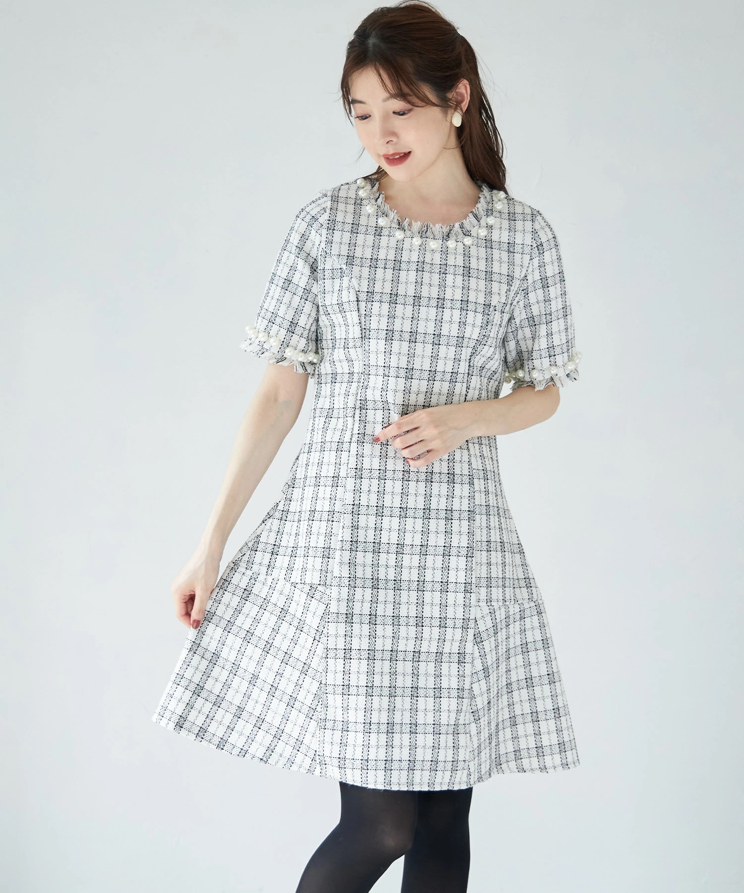 珍珠領Tweed料連身裙