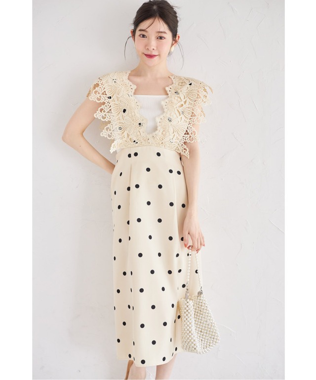 蕾絲波點背心連身裙