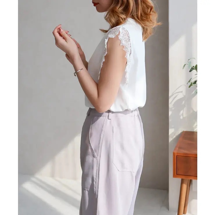 簡約lace袖拼Tee