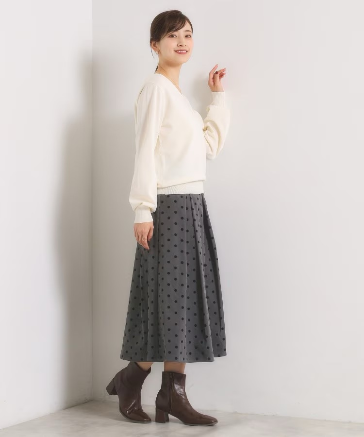 植絨波點A line半身裙