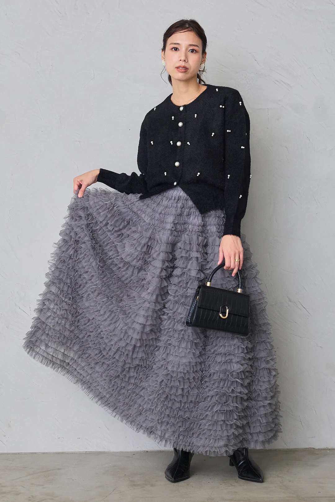 3色•層次紗紗長款半身裙