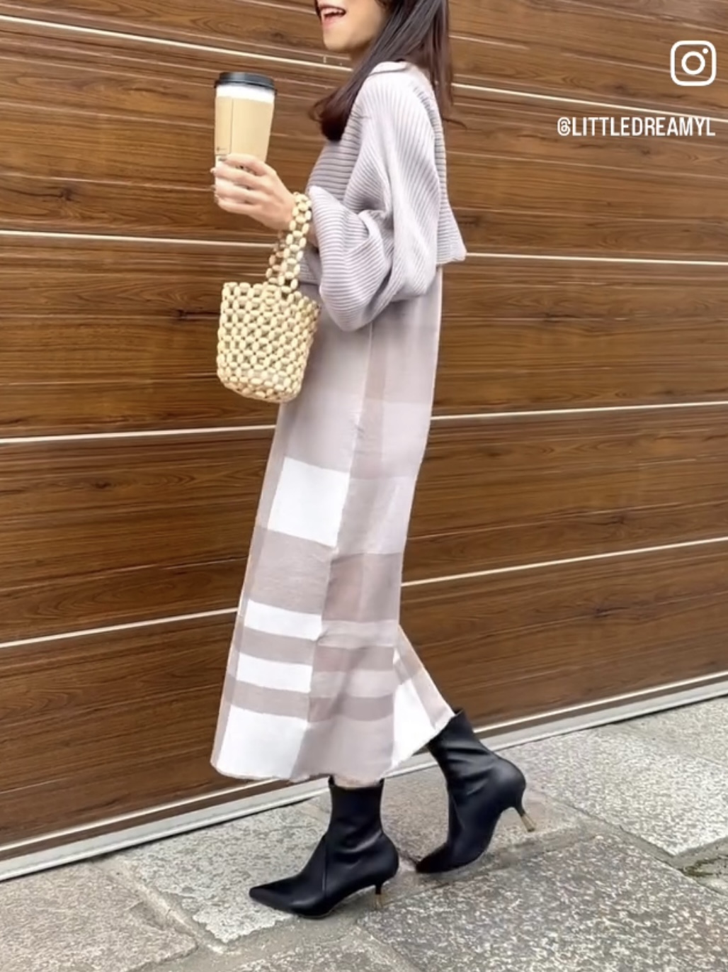 復古大格紋連身裙Set