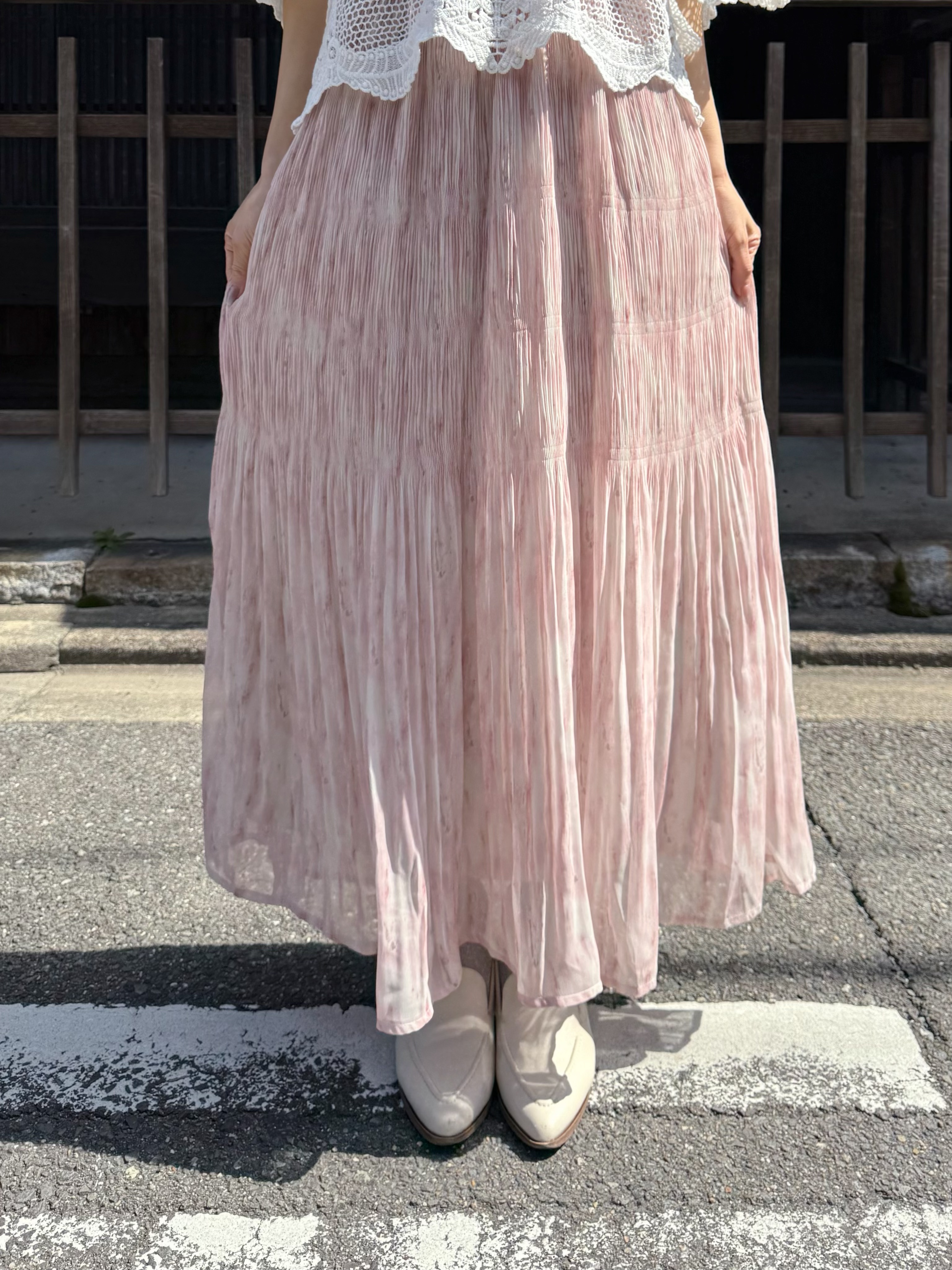 水彩色百摺雪紡半身裙