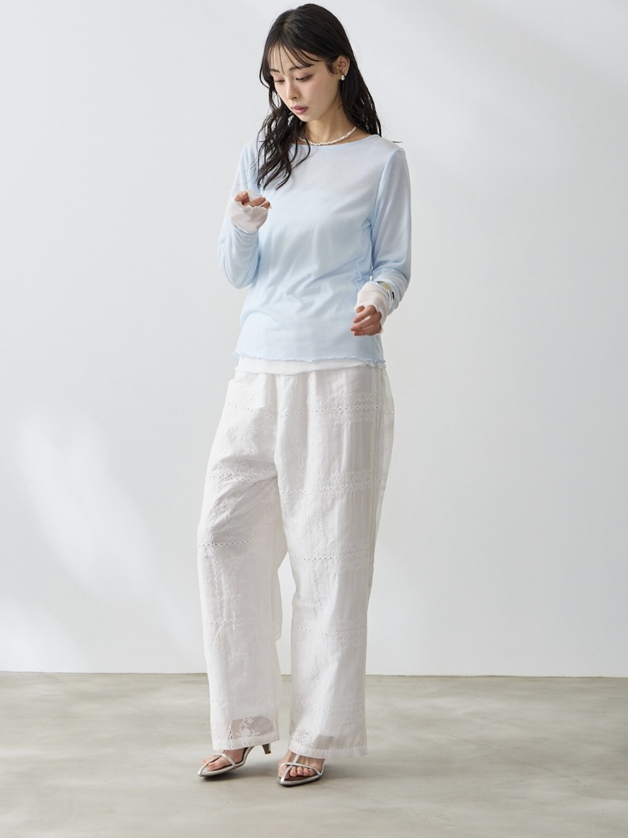 4色•假兩件拼色半透上衣