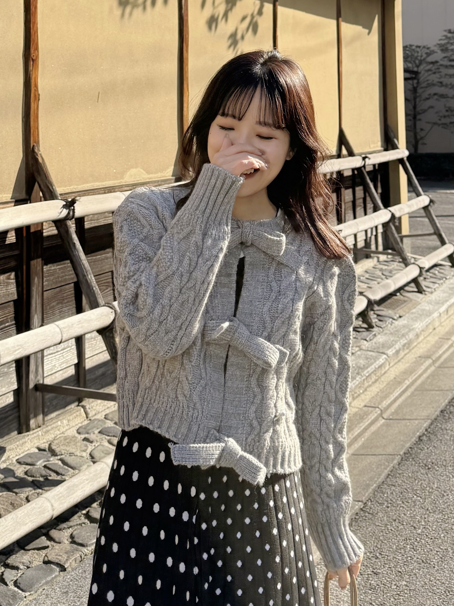 蝴蝶結羅紋短款冷外套