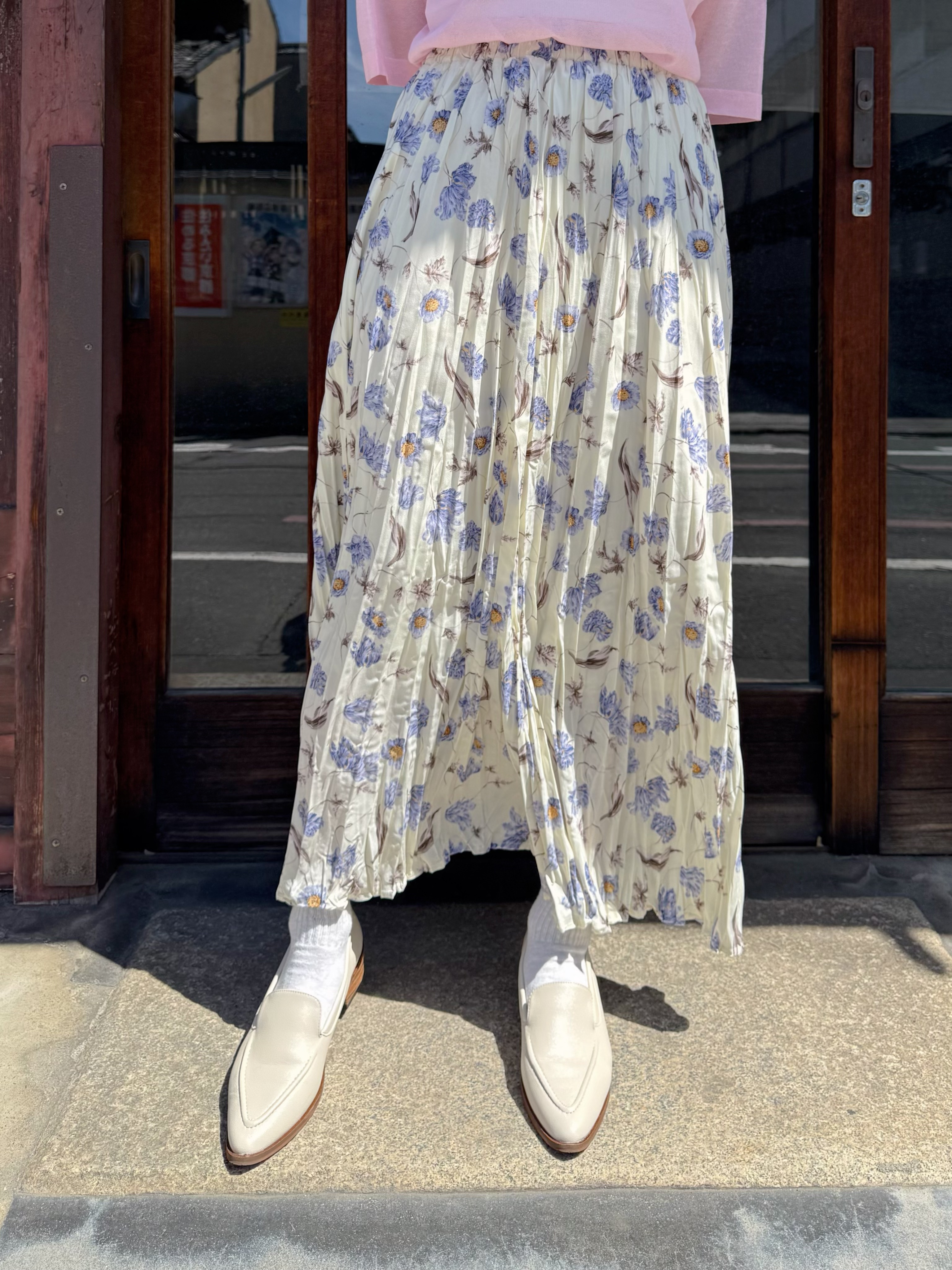 紫花百褶雪紡半身裙