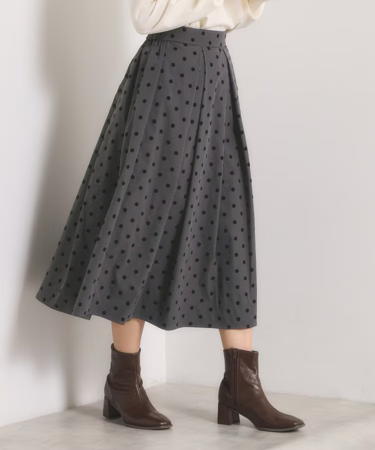 植絨波點A line半身裙
