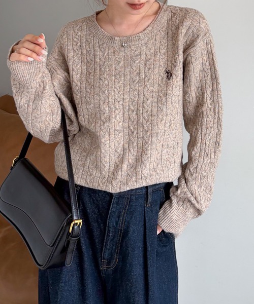 8色・M-LL・U.S. POLO ASSN. 刺繡麻花針織上衣