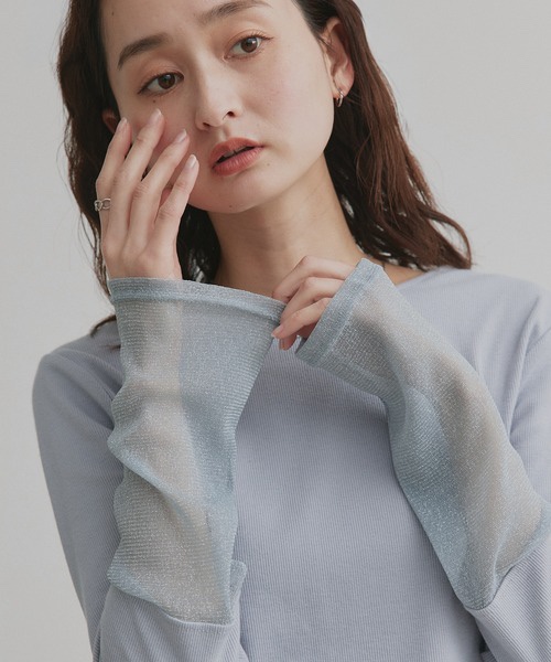 15色•蕾絲/ 閃閃拼袖半透上衣