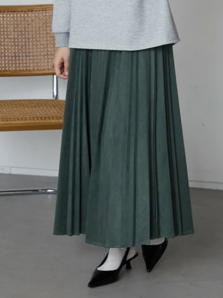 6色•84cm長•磨毛百褶淨色長款半身裙
